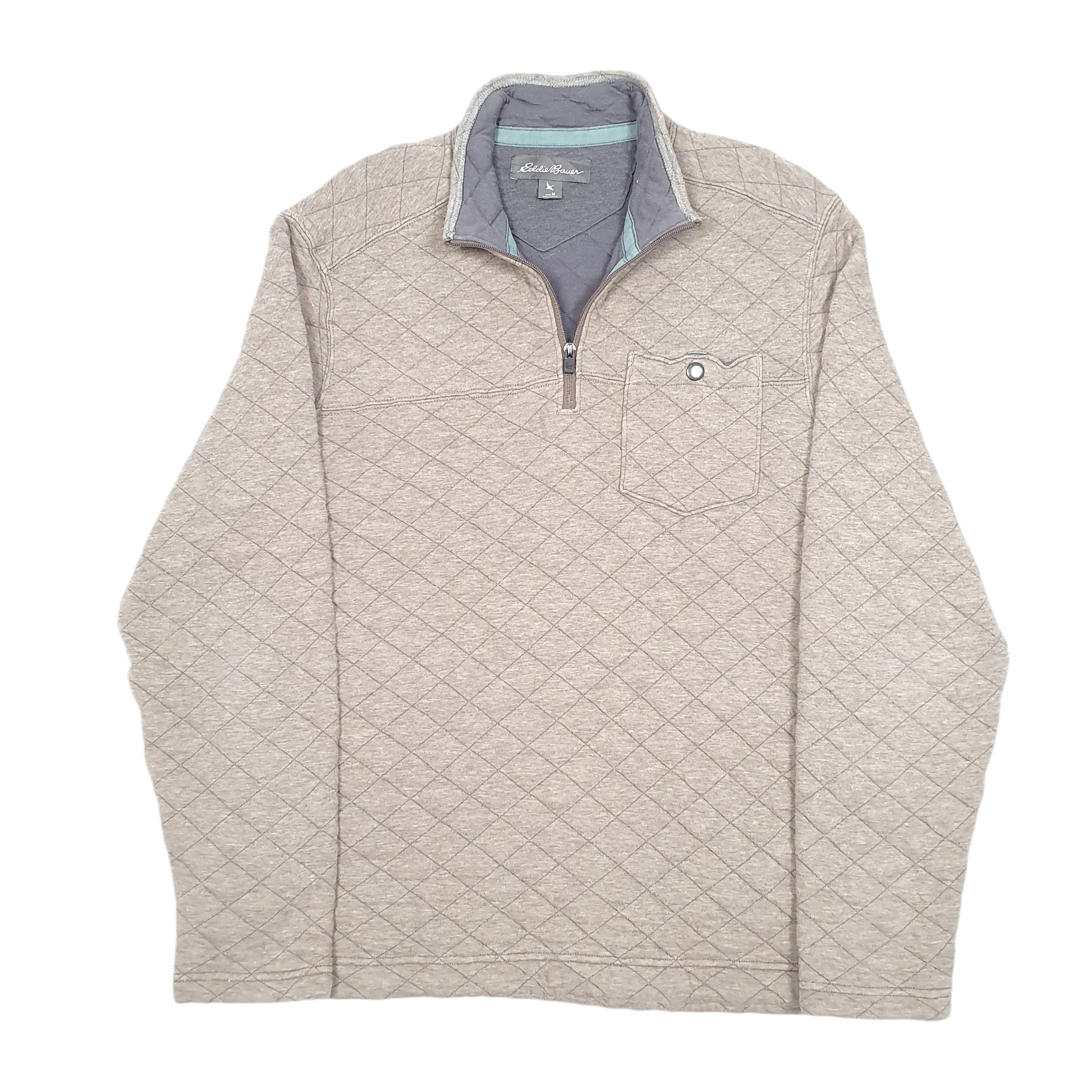 Mens Beige Eddie Bauer Quilted Sweat Quarter Zip Jumper
