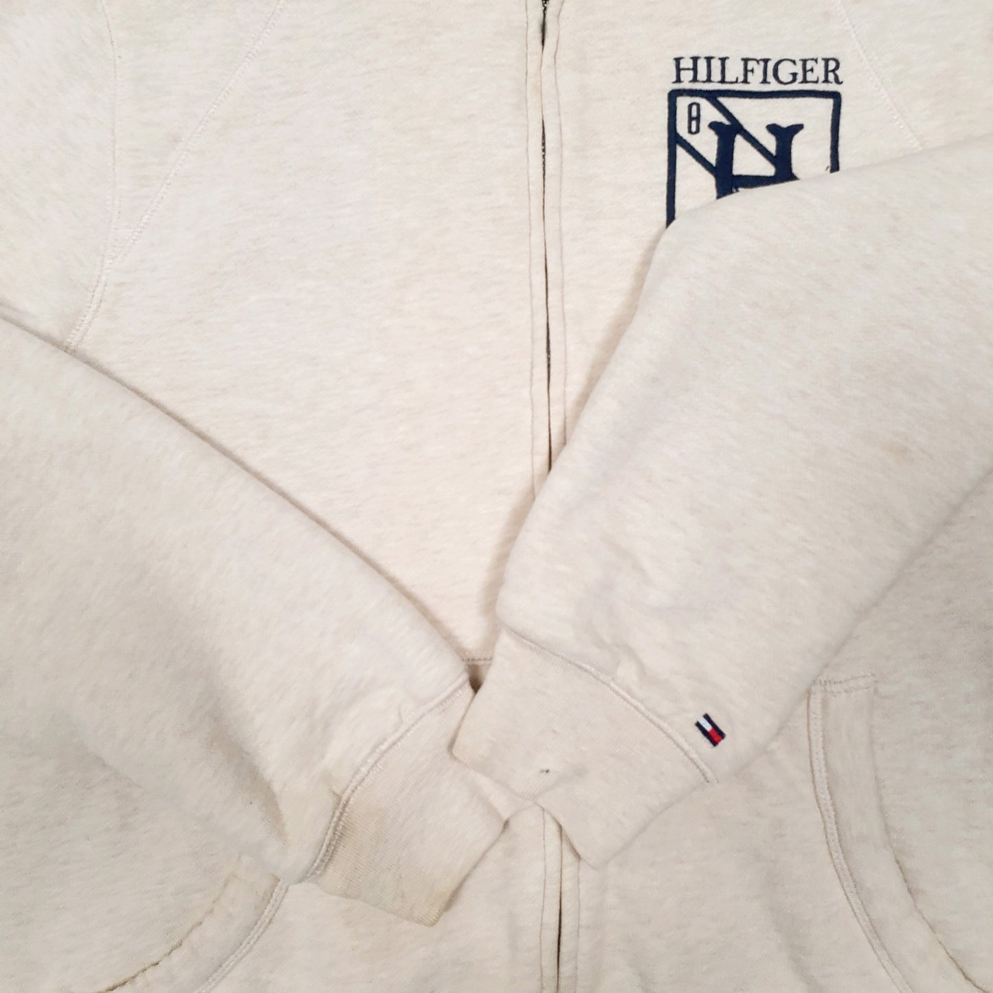 Mens Cream Tommy Hilfiger Lined Hoodie Full Zip Jumper