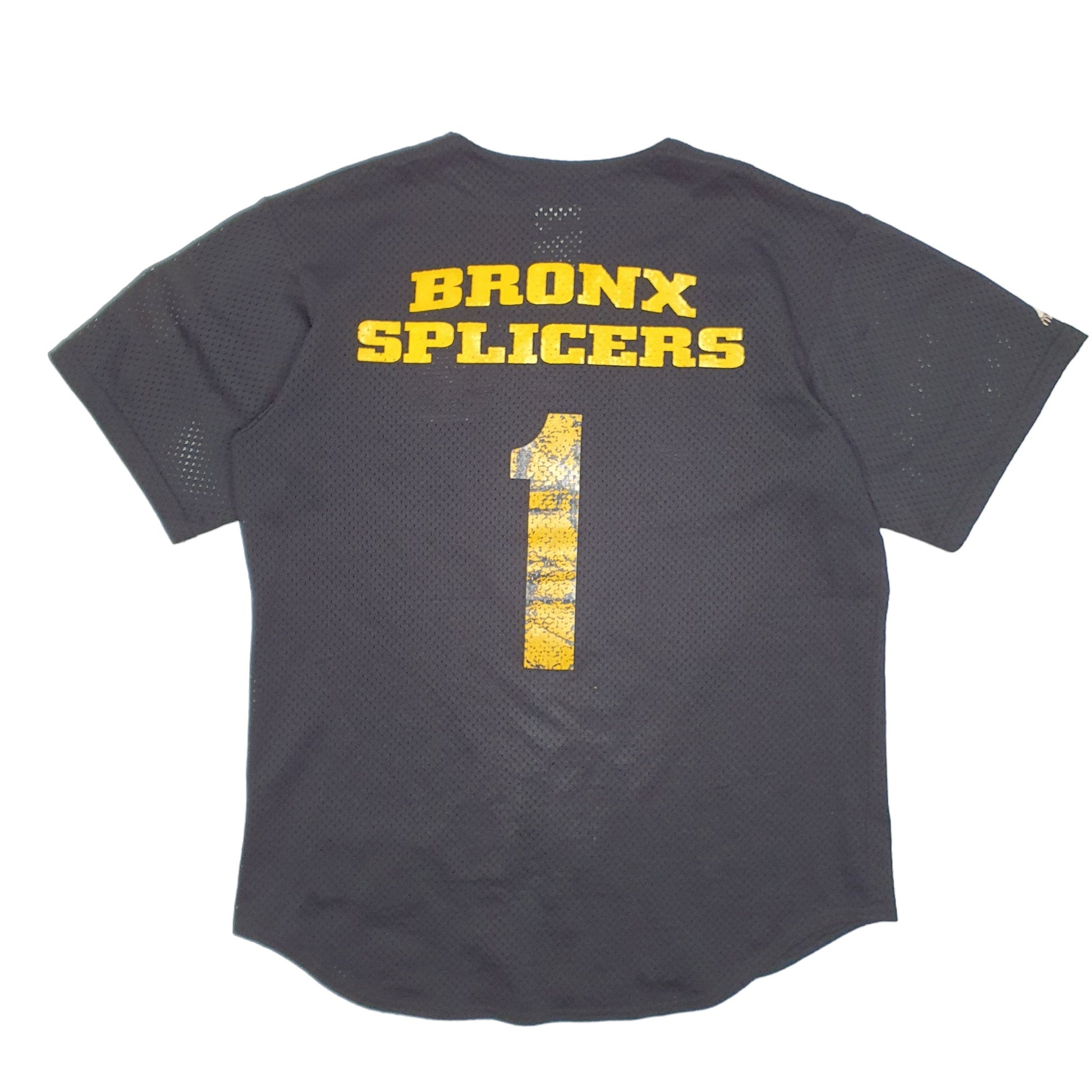 Mens Black Majestic Vintage 90s Baseball Jersey Bronx Little League Community Short Sleeve T Shirt