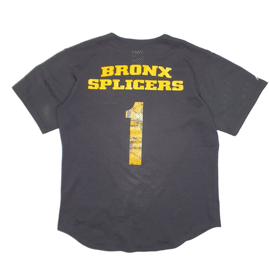 Mens Black Majestic Vintage 90s Baseball Jersey Bronx Little League Community Short Sleeve T Shirt