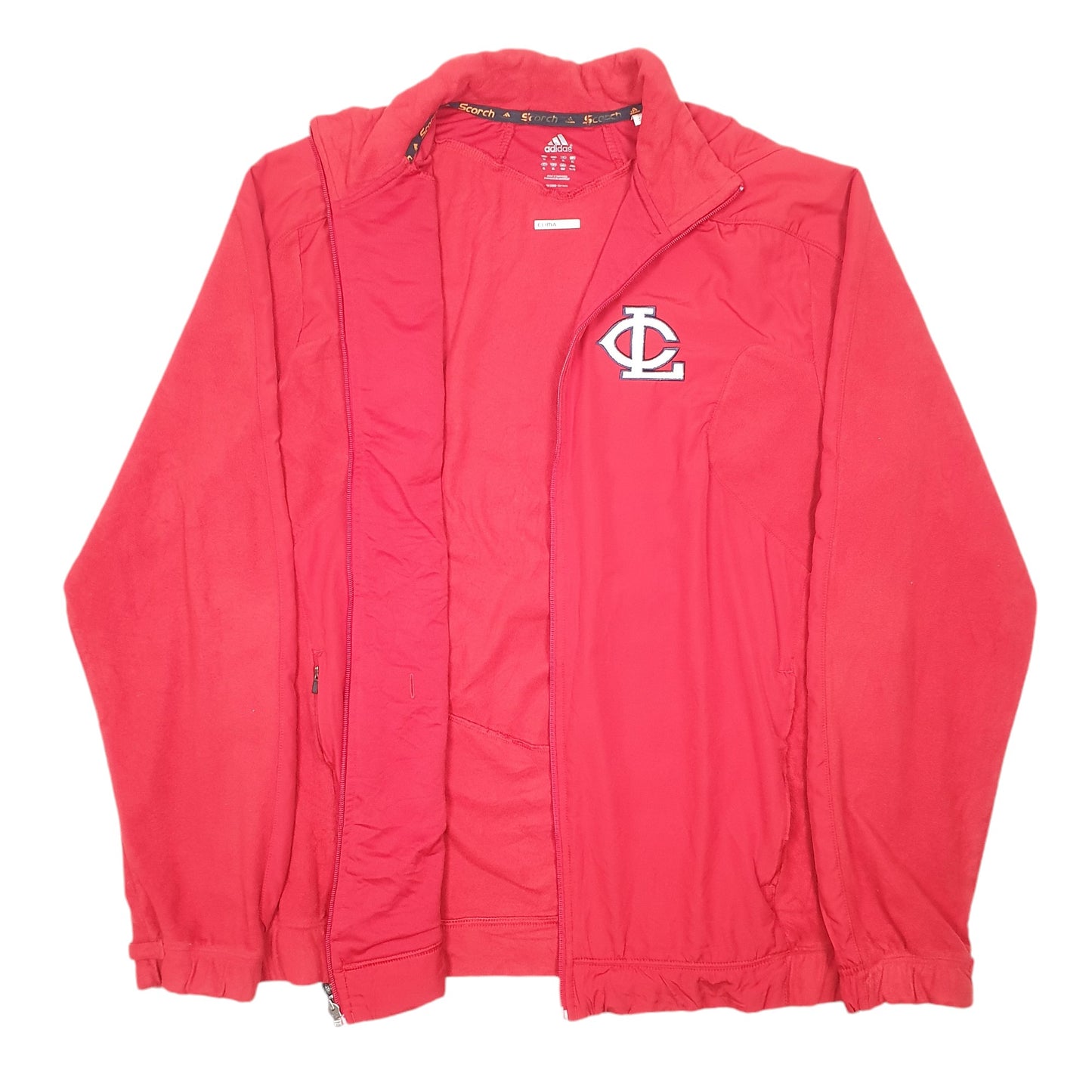 Mens Red Adidas Scorch Lower Columbia College Softball USA Full Zip Jumper