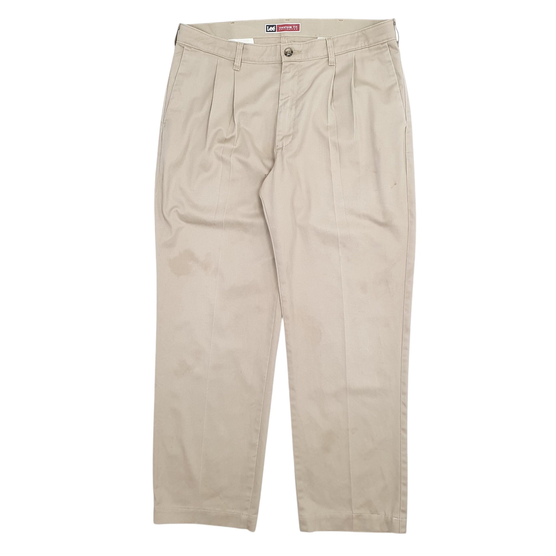 Mens Beige Lee Double Pleated Chino Trousers