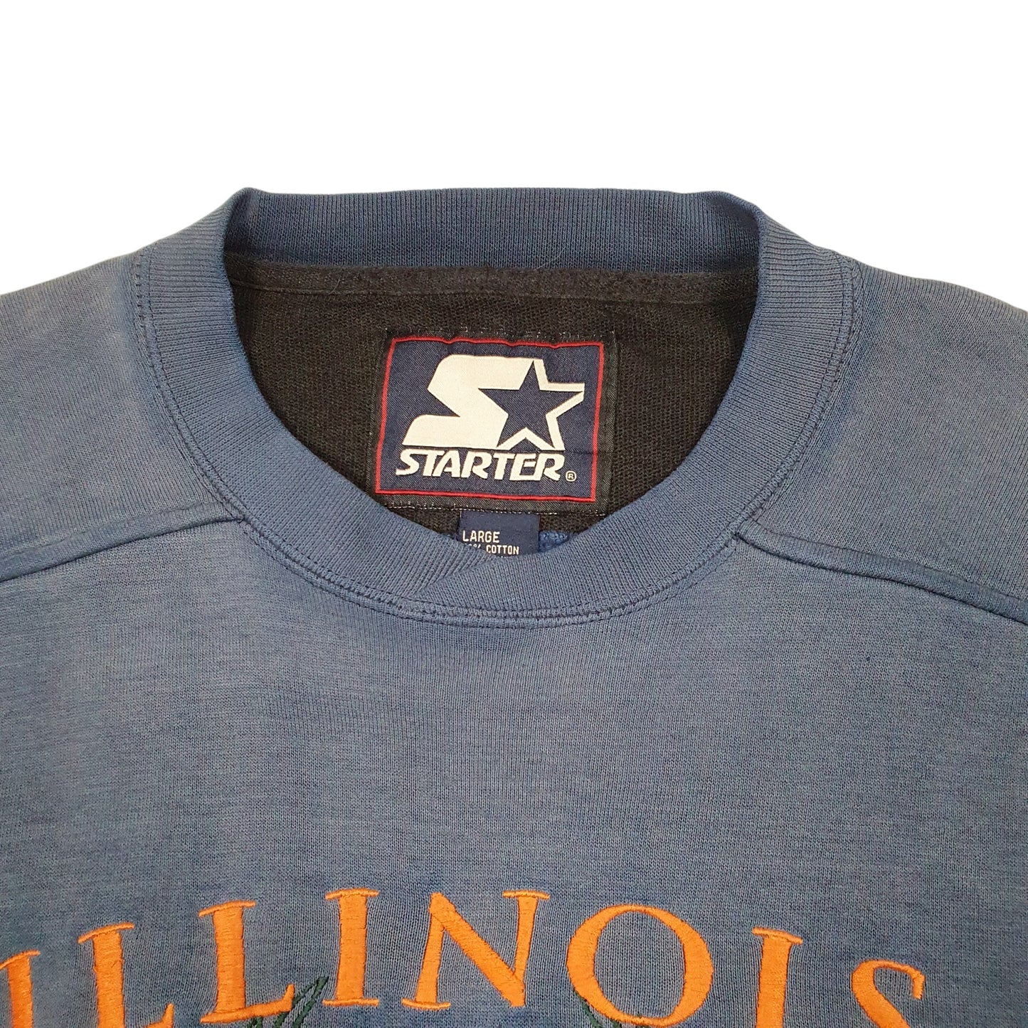 Mens Navy Starter Vintage 90s Illinois Fighting Spellout USA College Crewneck Jumper