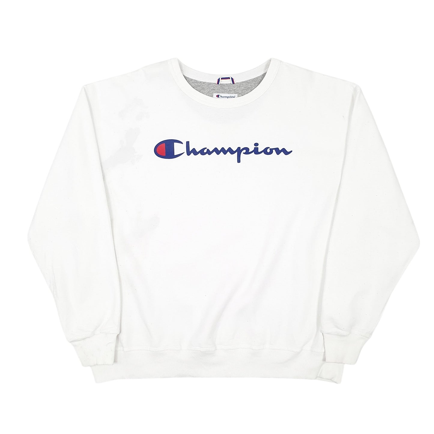 Mens White Champion Spellout Crewneck Jumper