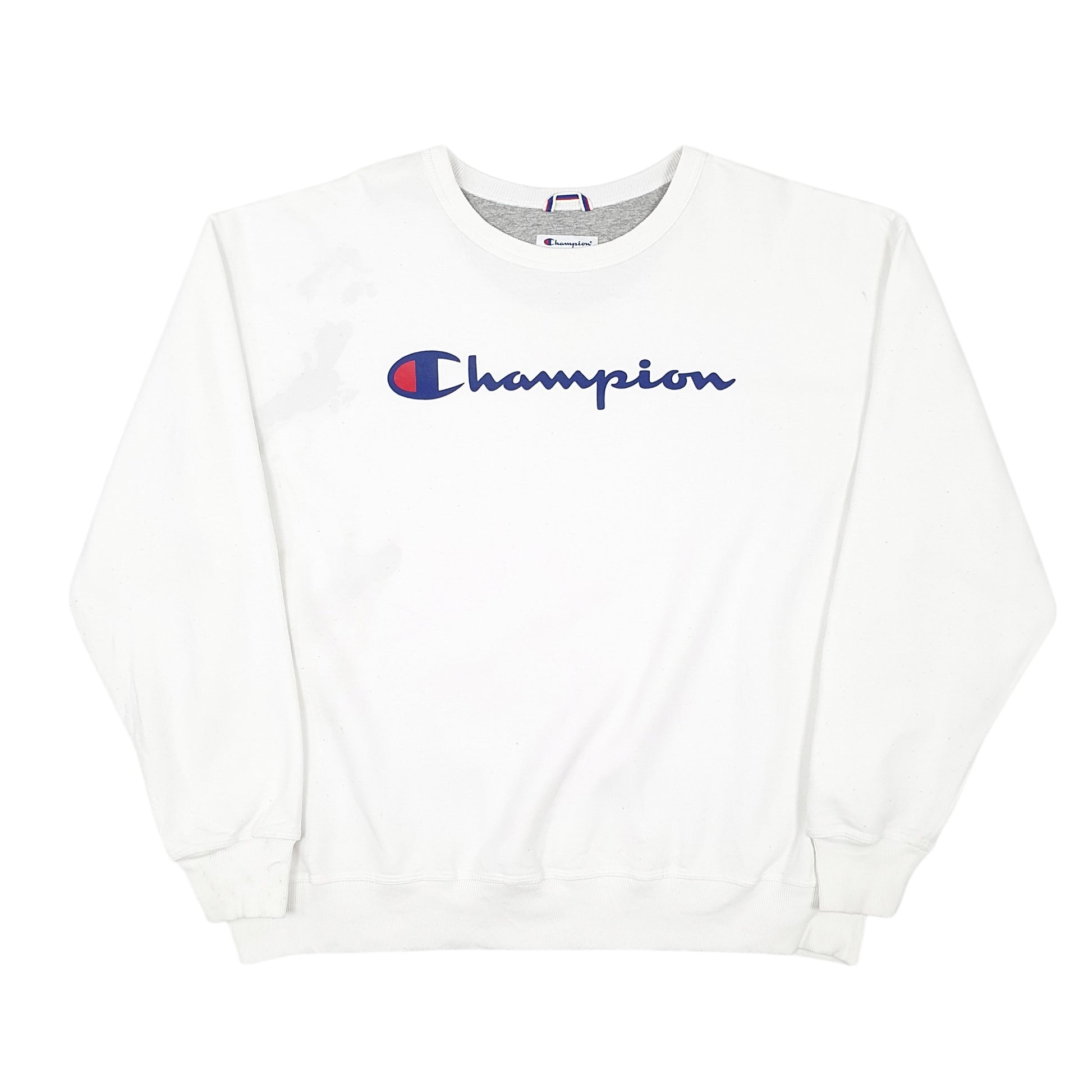 Mens White Champion Spellout Crewneck Jumper