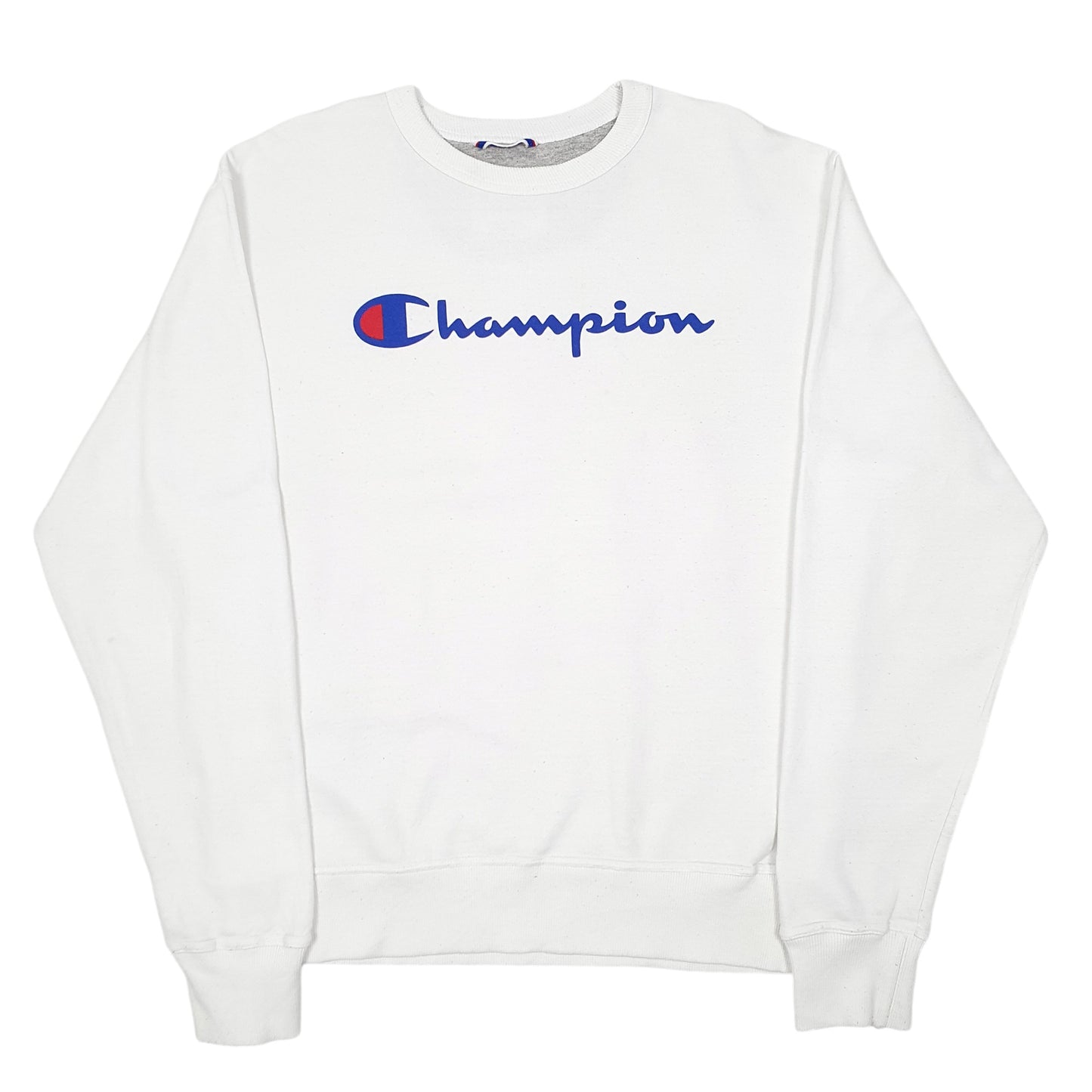Mens White Champion Script Crewneck Jumper