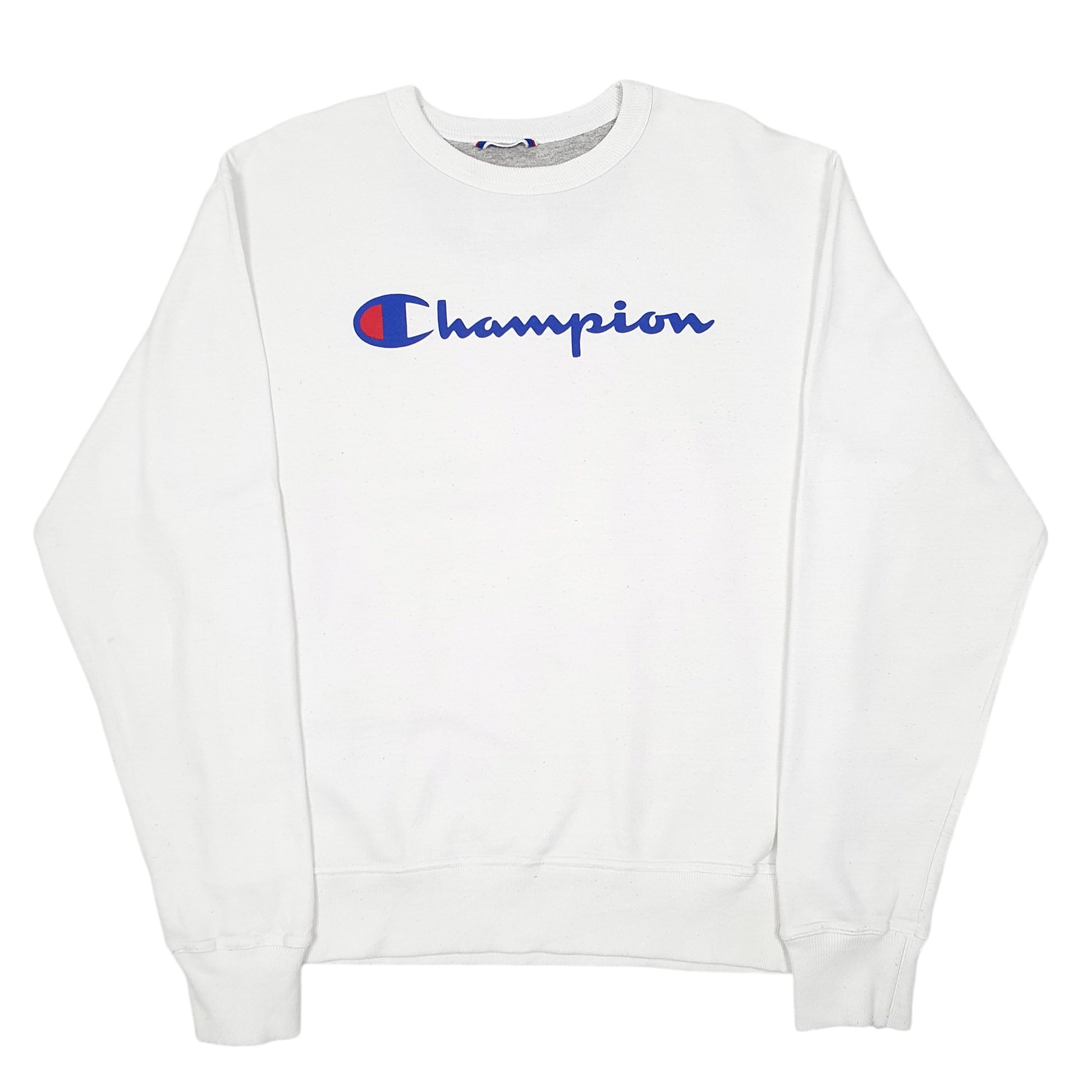 Mens White Champion Script Crewneck Jumper