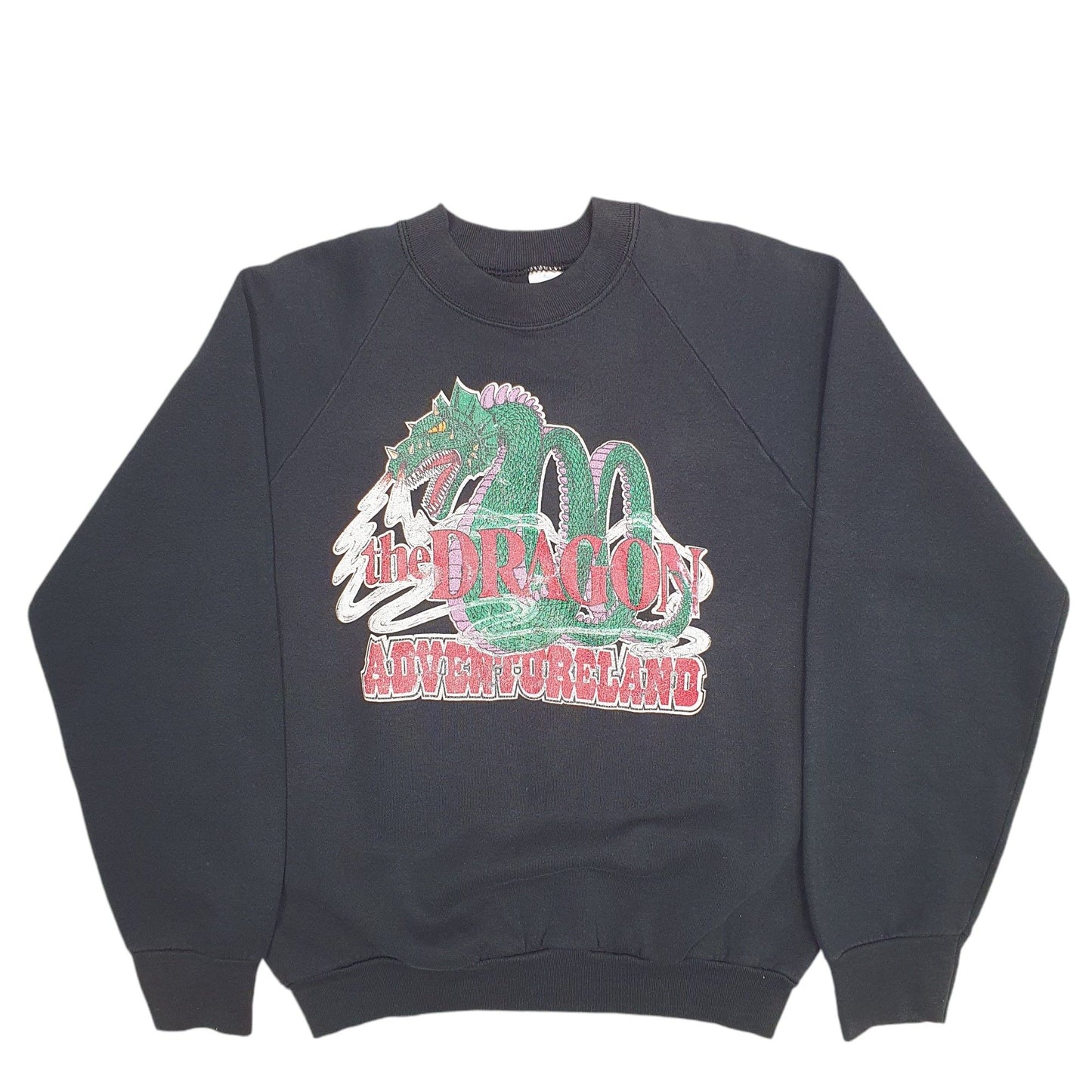 Mens Black Fruit Of The Loom The Dragon Adventure land Made In USA Vintage 90's Crewneck Jumper