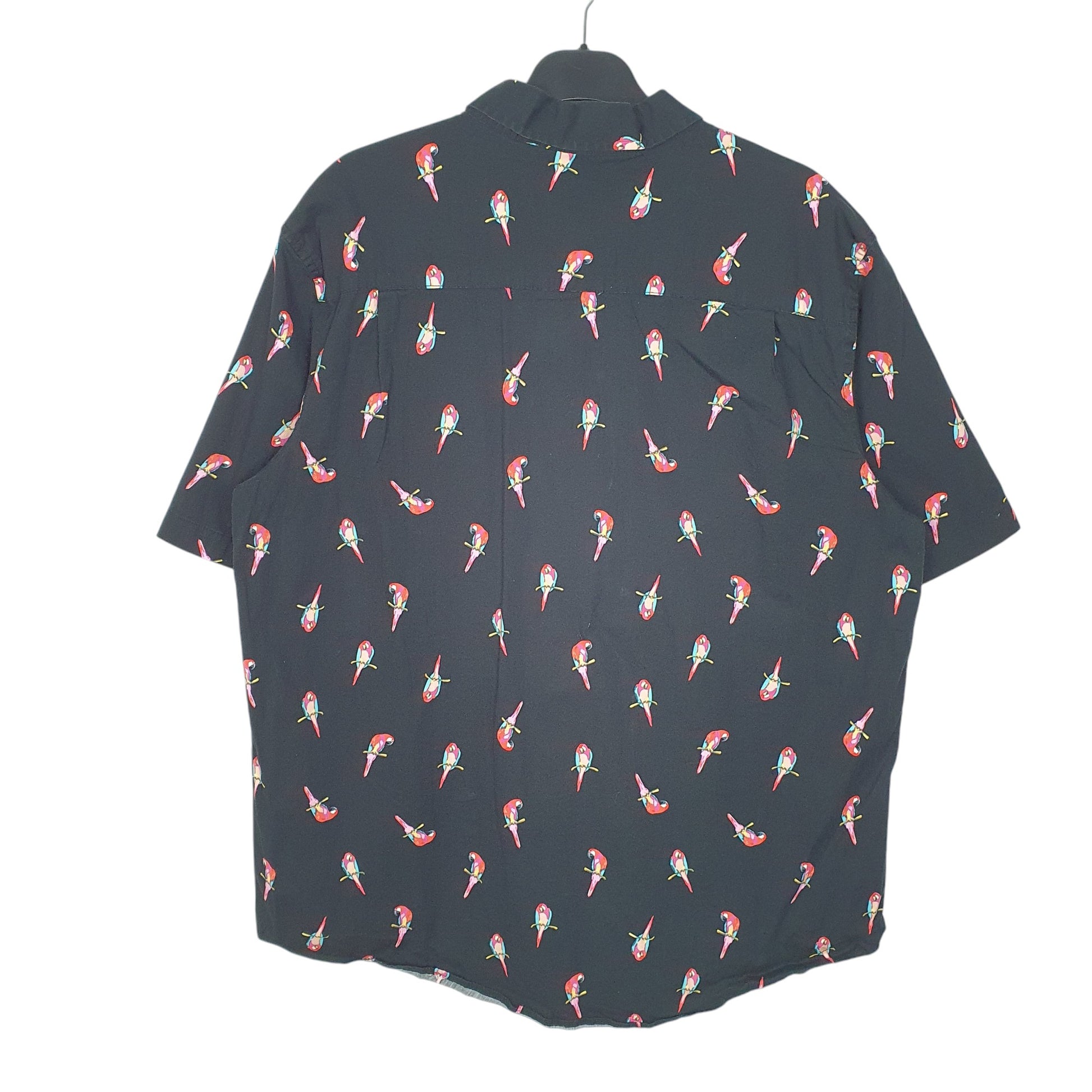 Mens Black George Parrots Hawaiian Short Sleeve Shirt