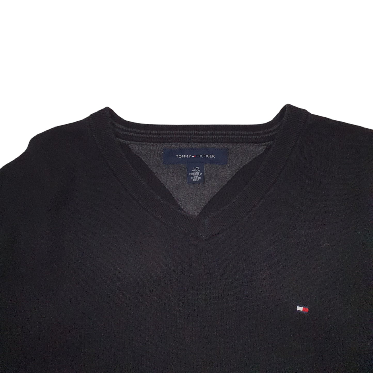 Mens Black Tommy Hilfiger  V Neck Jumper
