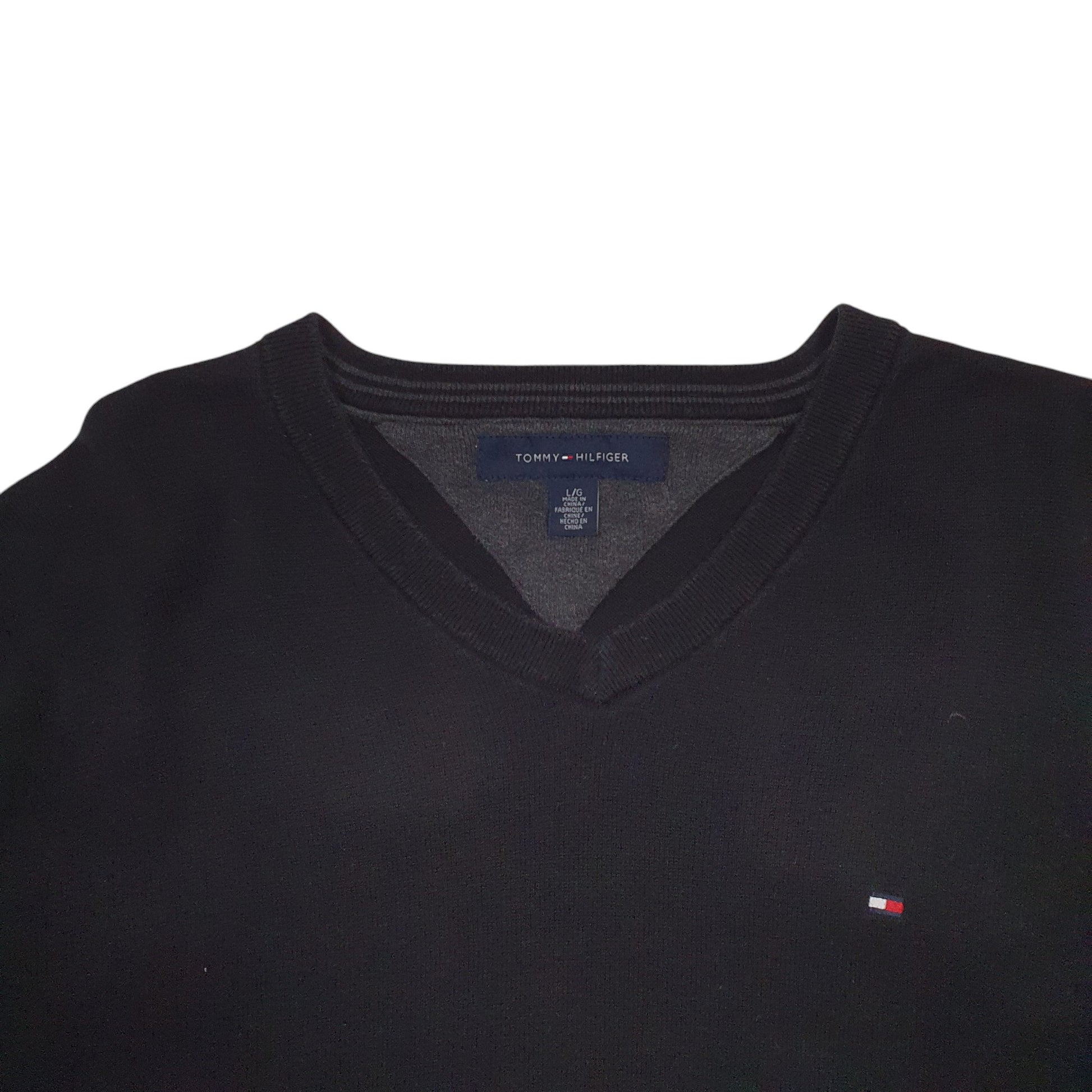 Mens Black Tommy Hilfiger  V Neck Jumper