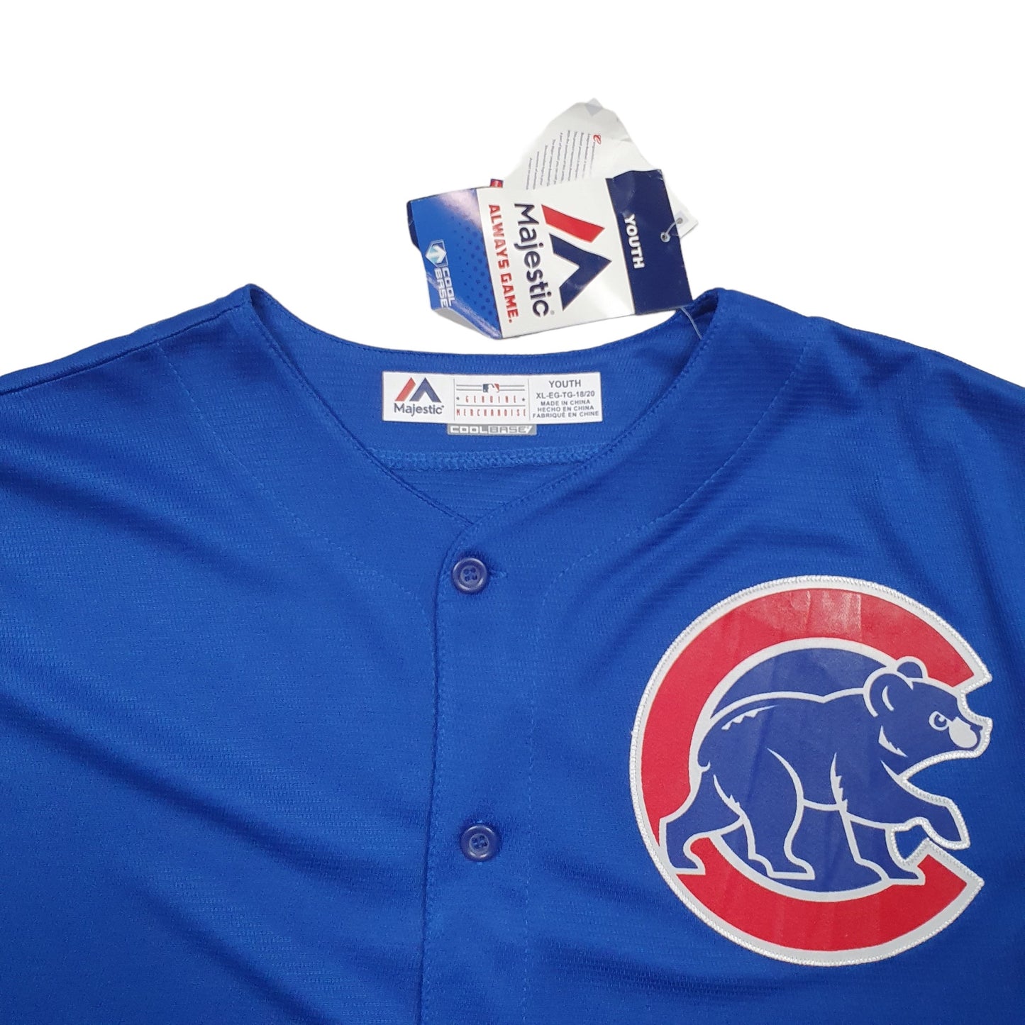 Mens Blue Majestic MLB Baseball Jersey Chicago Cubs Short Sleeve T Shirt