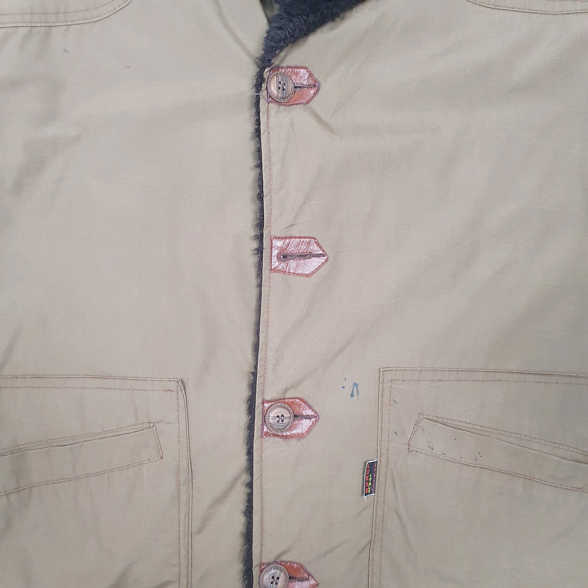 Mens Khaki Lucas Lukas Italy Sherpa Lined  Coat