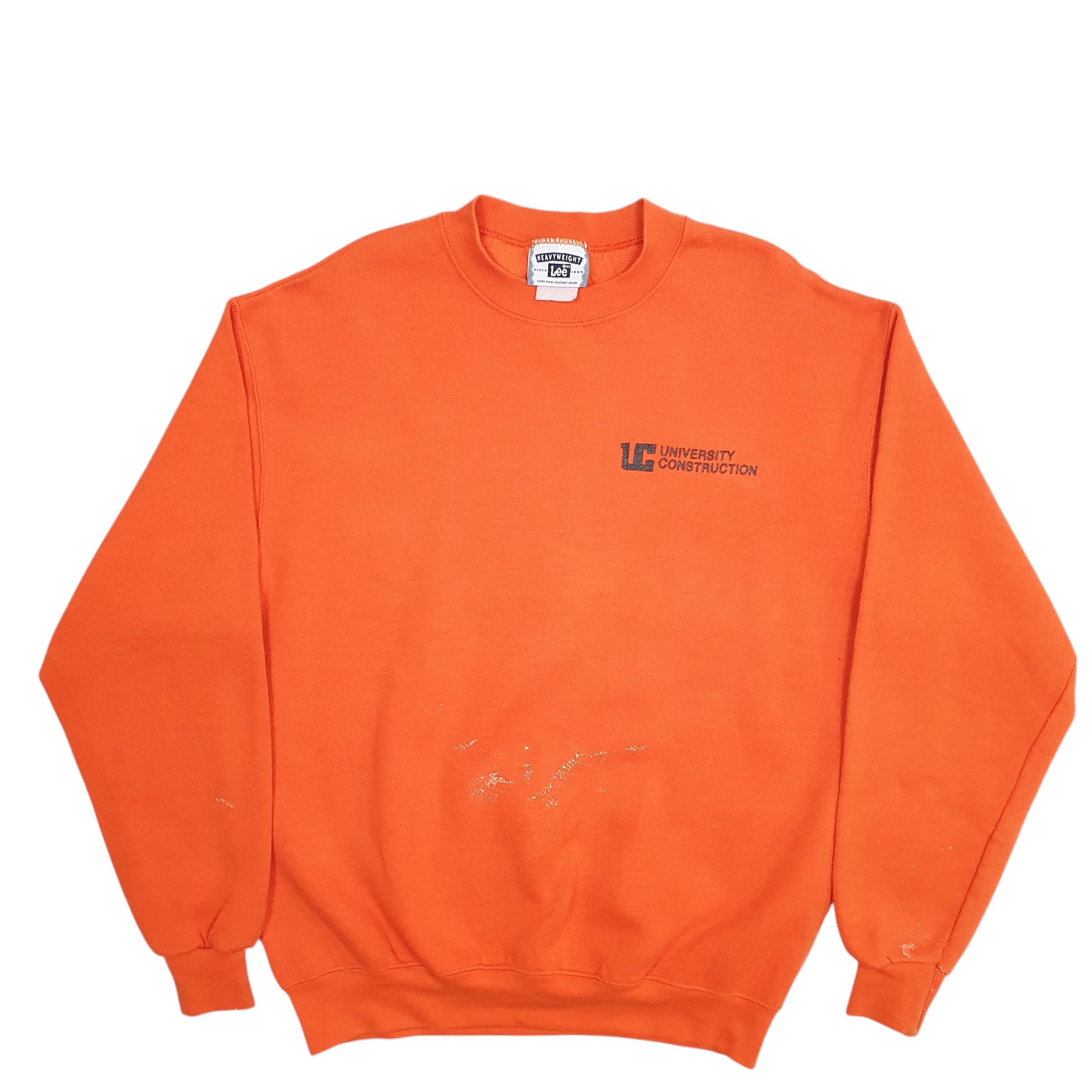 Mens Orange Lee University Construction Spellout Crewneck Jumper