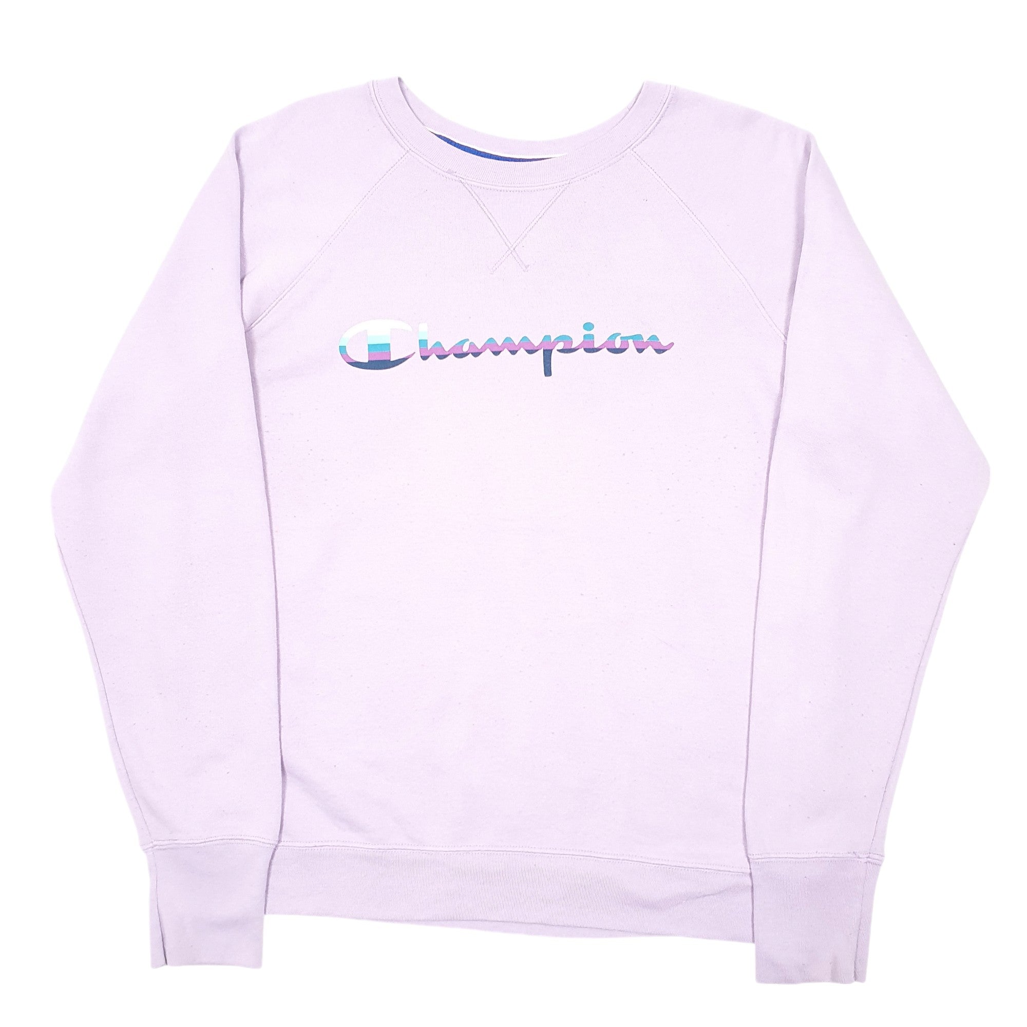 Womens Champion Lilac Crewneck Raglan Script Jumper L Bundl Clothing