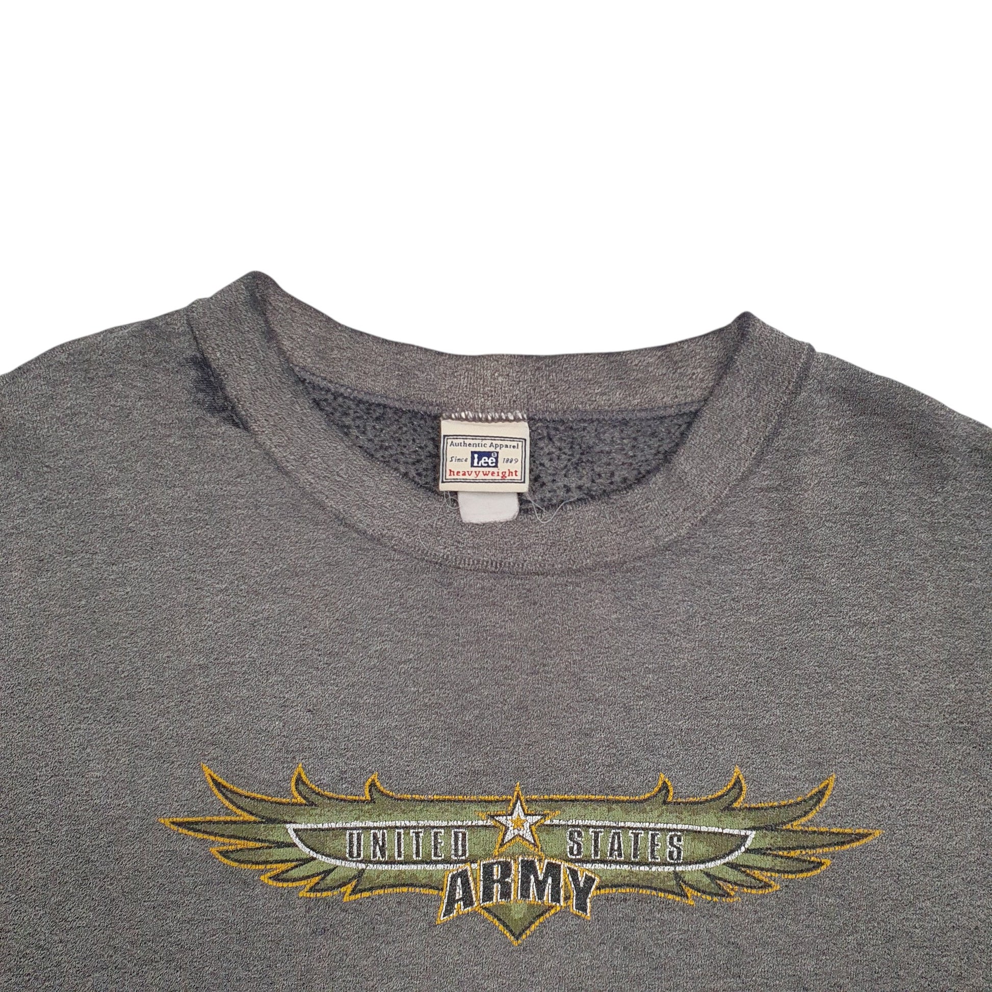 Mens Grey Lee US Army Spellout Crewneck Jumper