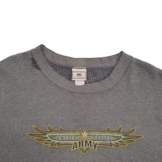 Mens Grey Lee US Army Spellout Crewneck Jumper