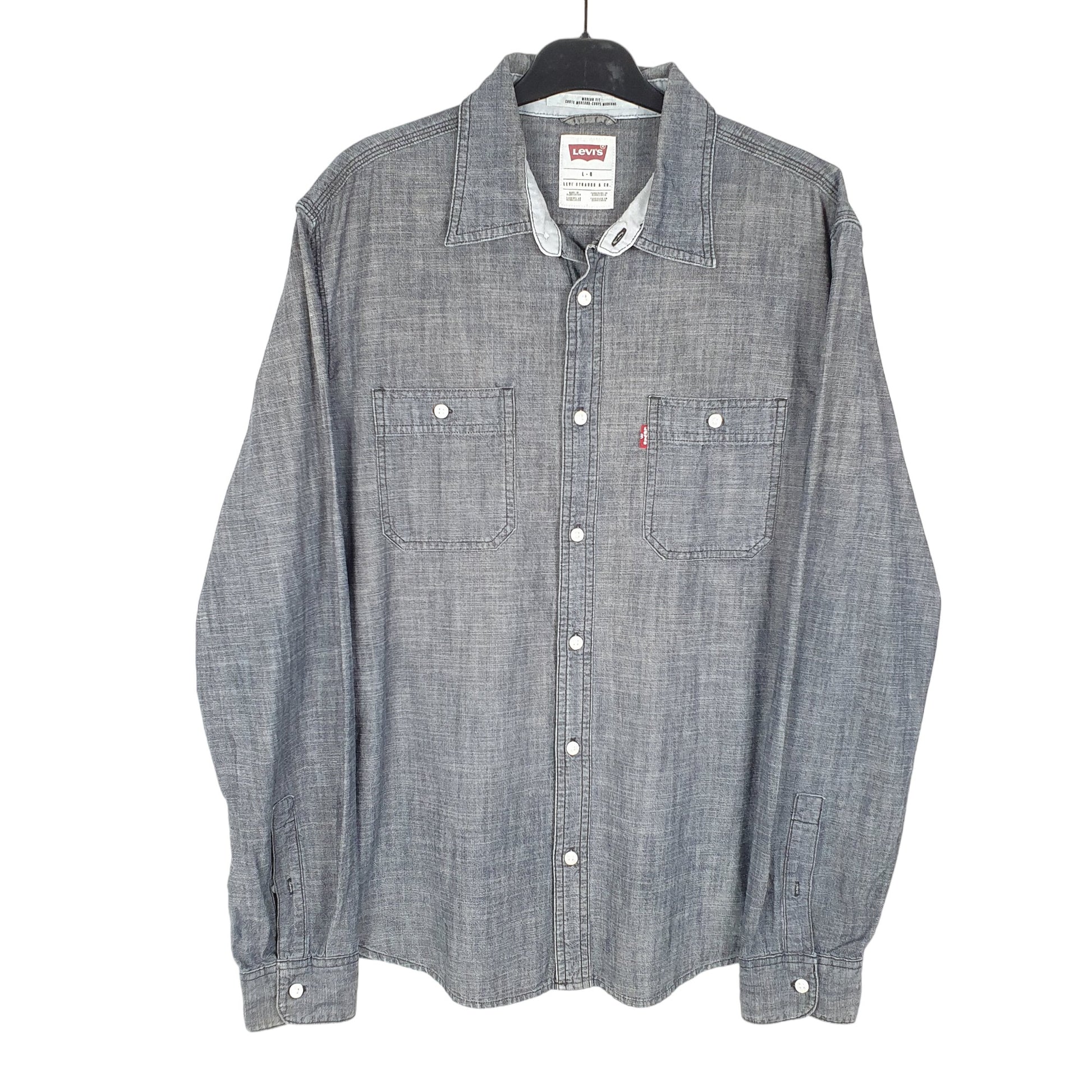 Mens Grey Levis Chambray Work Modern Long Sleeve Shirt