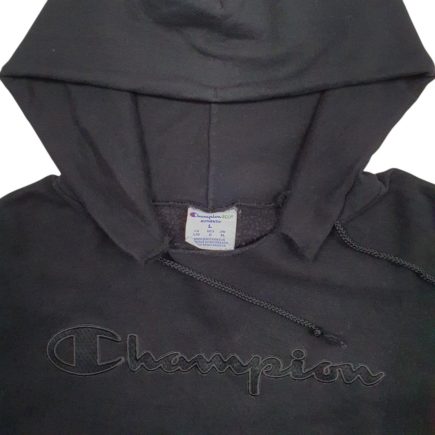 Mens Black Champion Hood opening has been altered Crewneck Jumper