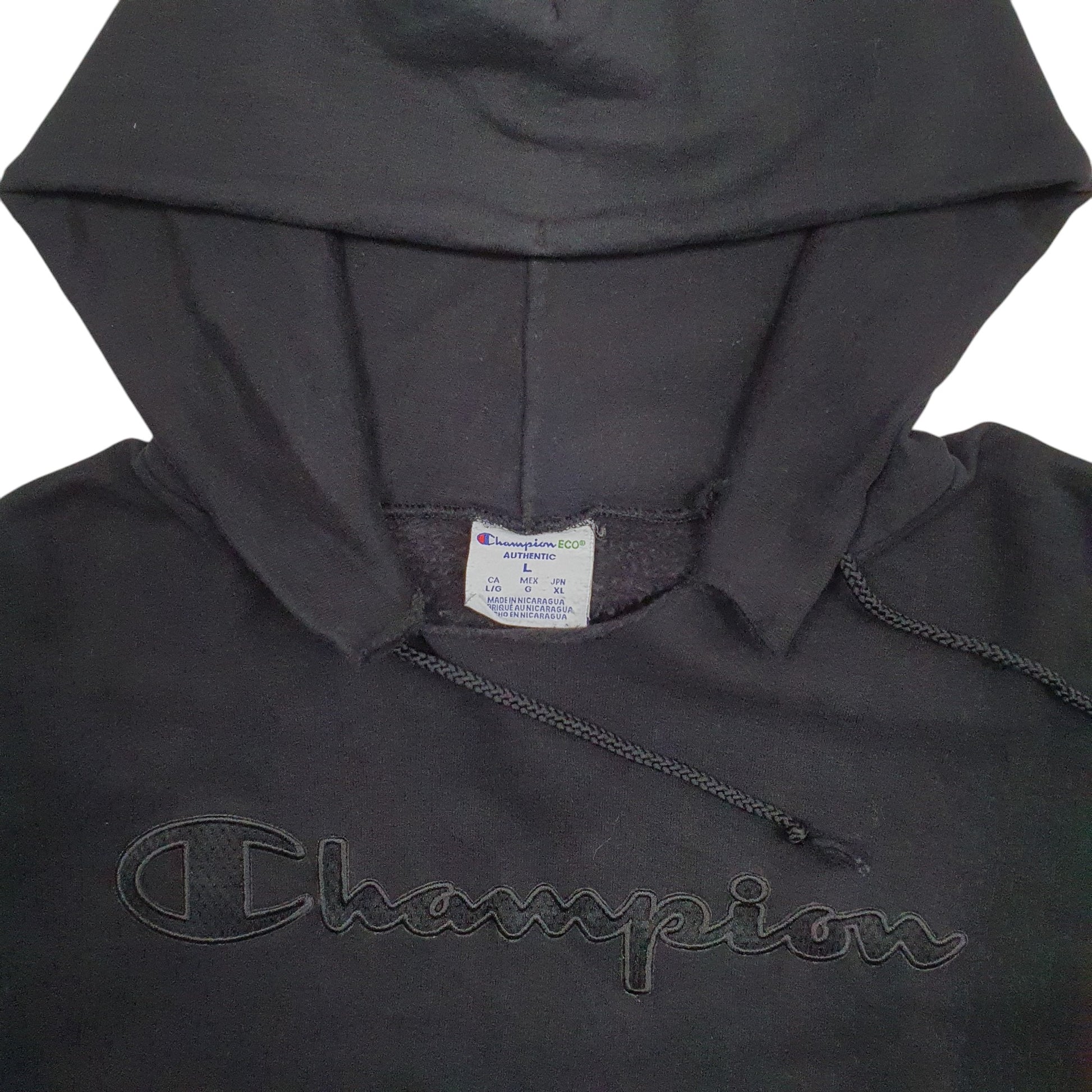 Mens Black Champion Hood opening has been altered Crewneck Jumper