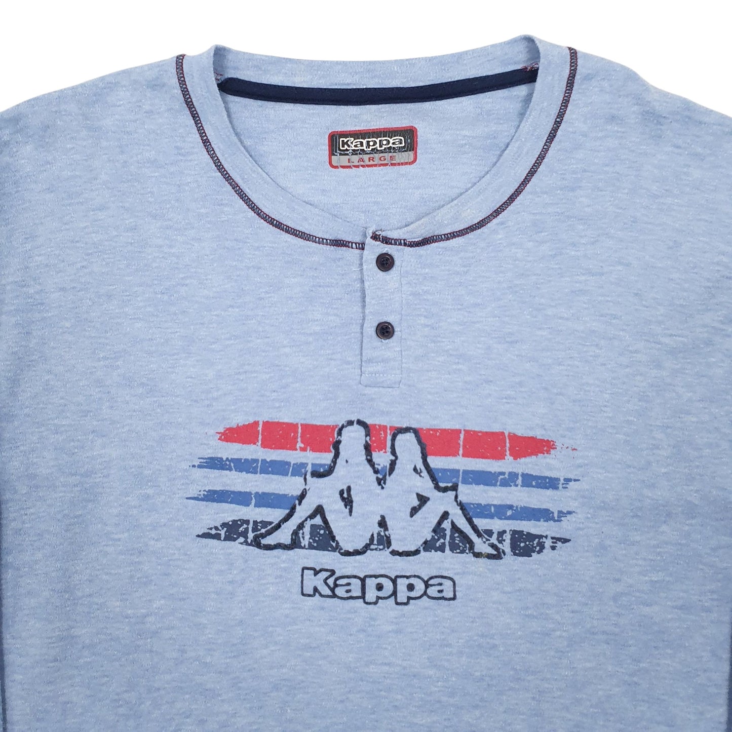 Mens Blue Kappa Henley Long Sleeve T Shirt