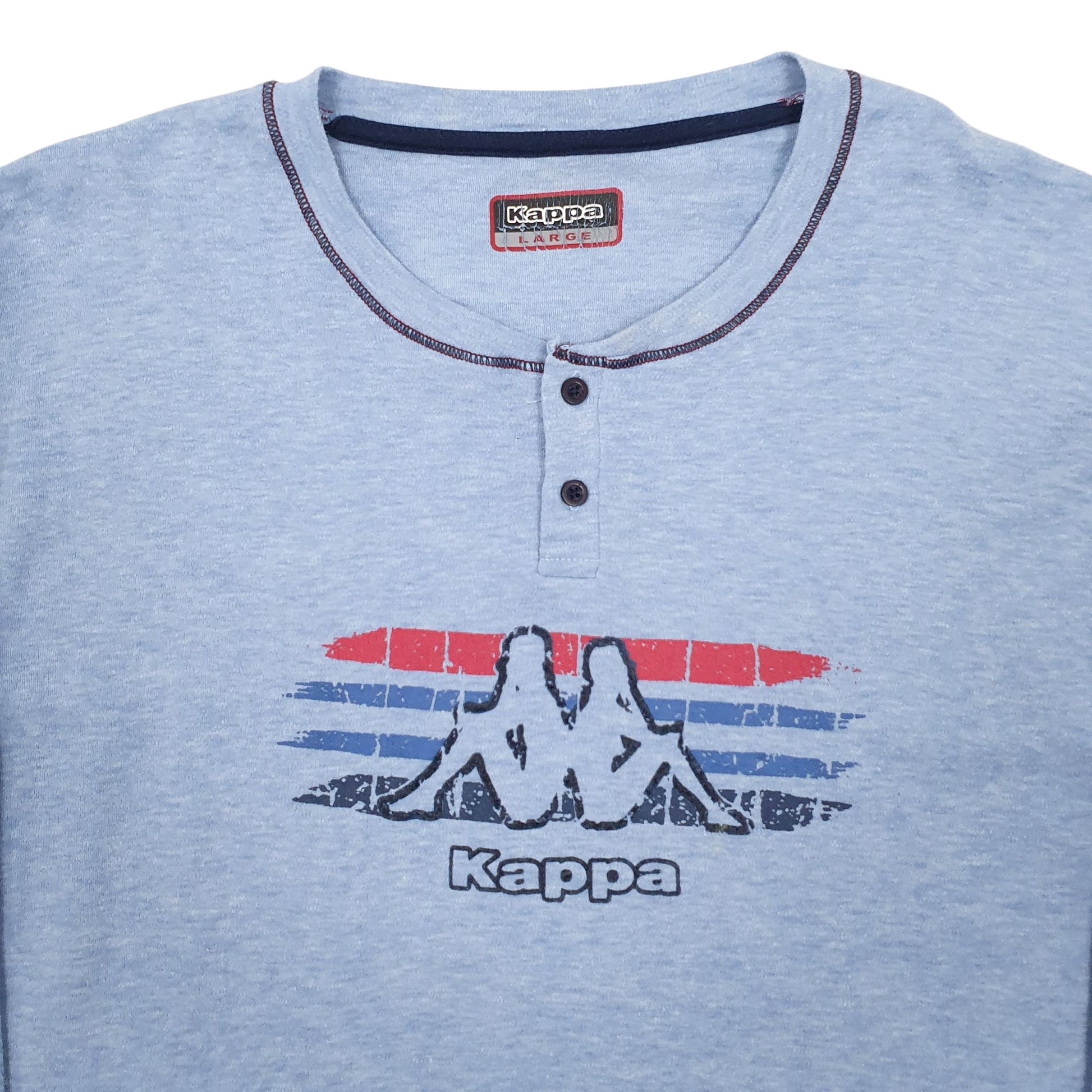 Mens Blue Kappa Henley Long Sleeve T Shirt