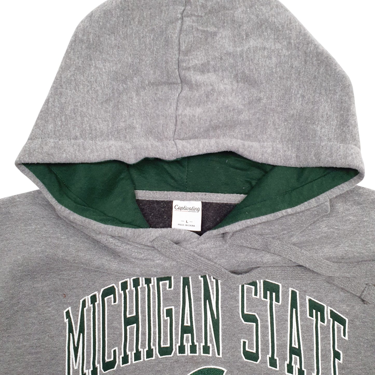 Mens Grey Captivating Apparel Michigan State Spellout Hoodie Jumper