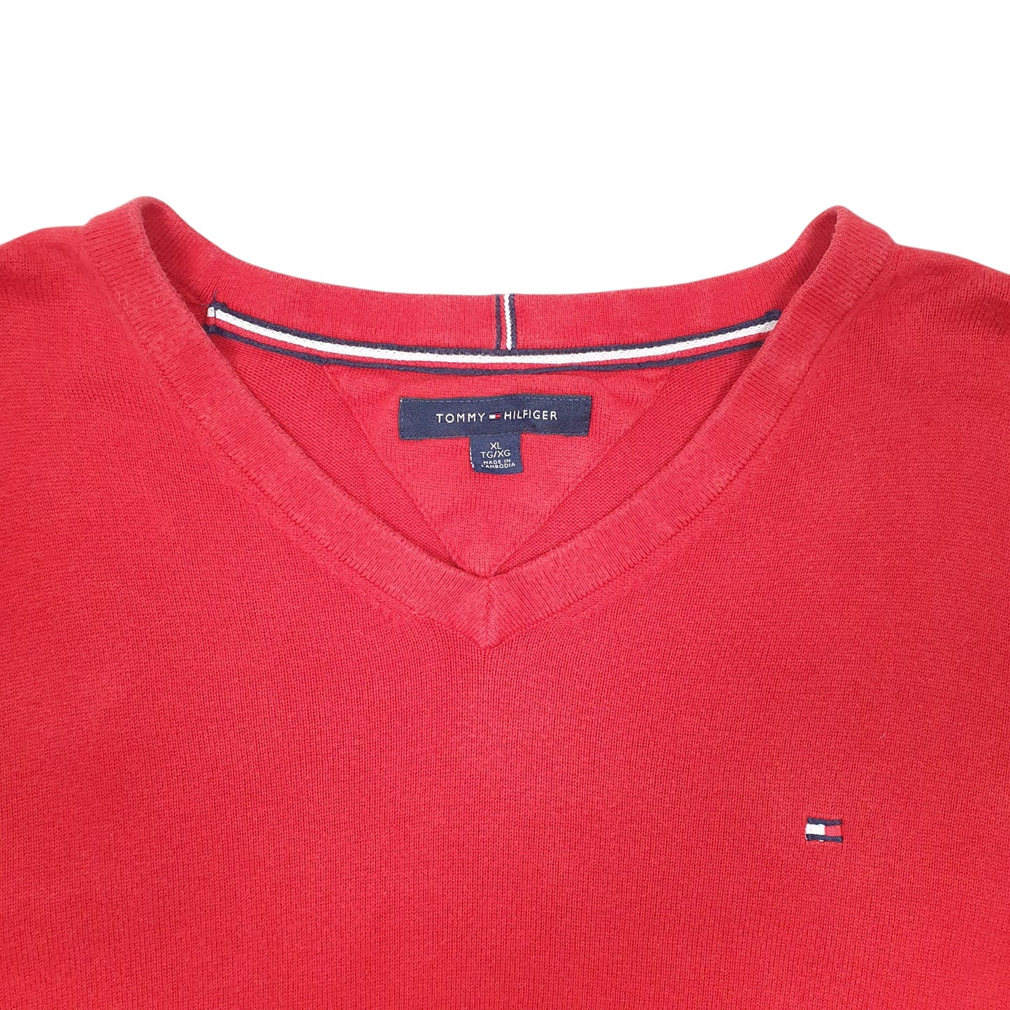 Mens Red Tommy Hilfiger Knit V Neck Jumper