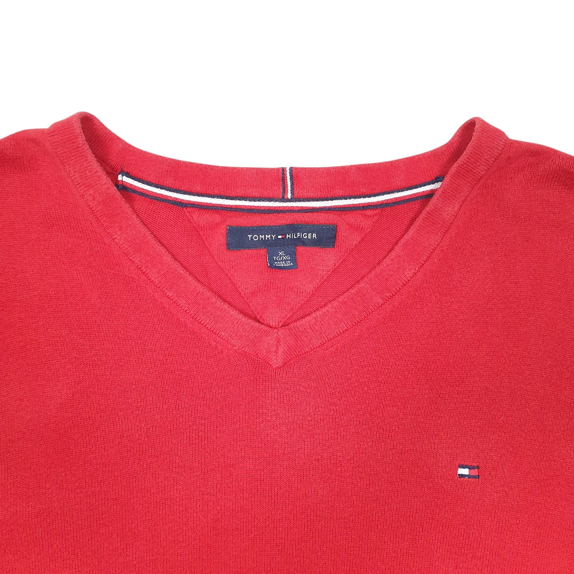 Mens Red Tommy Hilfiger Knit V Neck Jumper