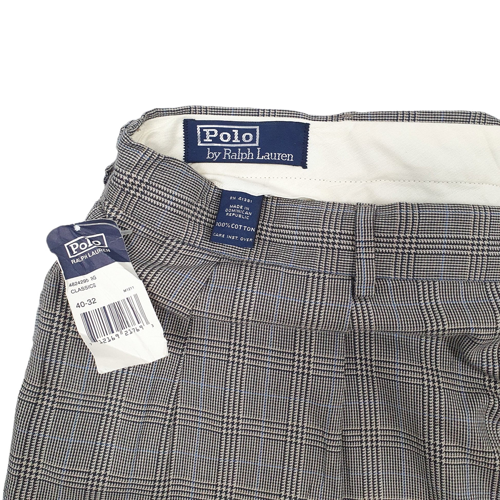 Mens Grey Polo Ralph Lauren Vintage 90s Check BNWT Chino Trousers