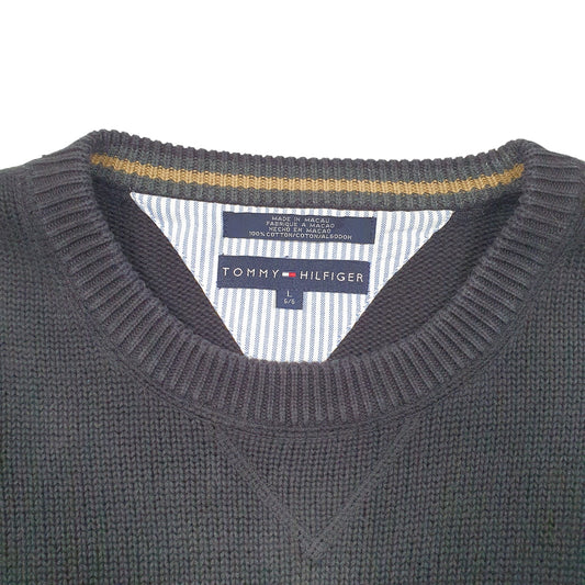 Mens Black Tommy Hilfiger Vintage Crest Knit Crewneck Jumper