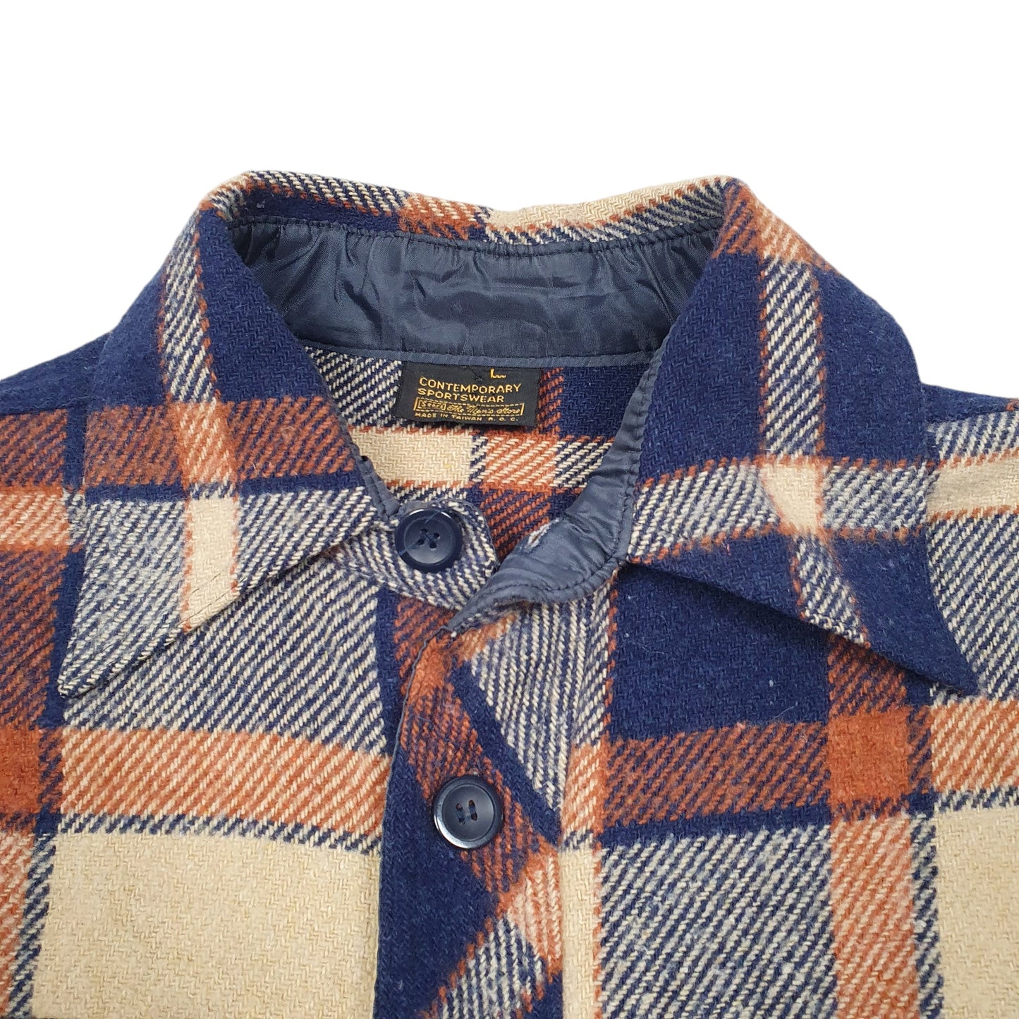 Mens Cream Sears Vintage Overshirt Shacket Wool Blend Long Sleeve Shirt