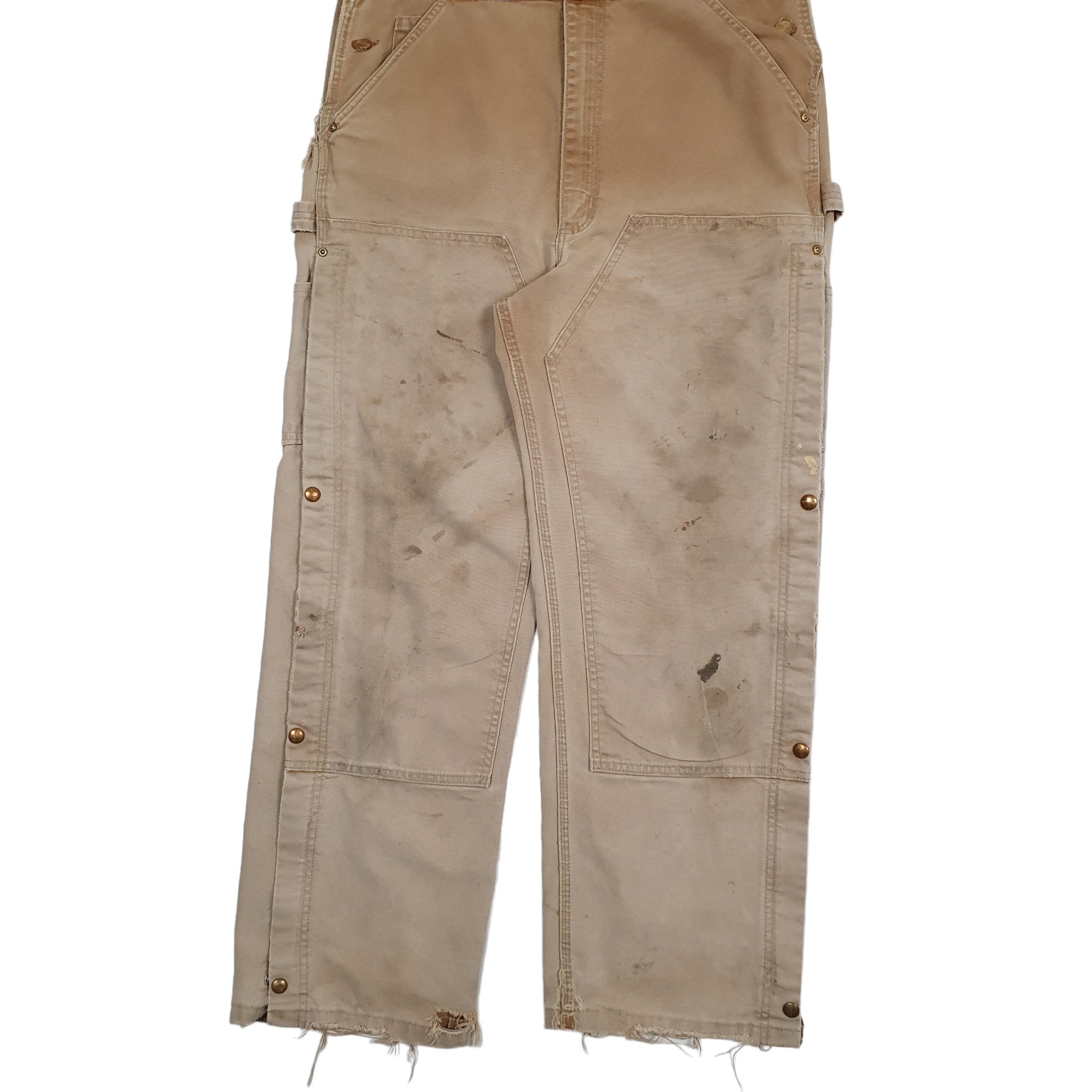 Mens Beige Carhartt R37 BRN Double Knee Overalls Bib Dungaree Trousers