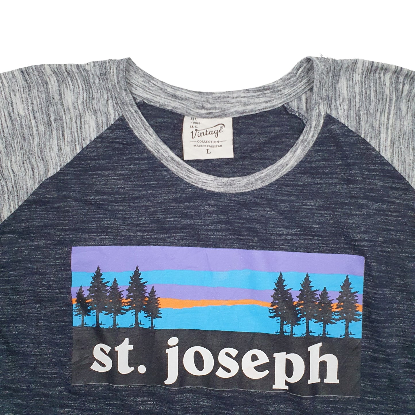 Mens Black U.S Vintage Spellout St Joseph Long Sleeve T Shirt