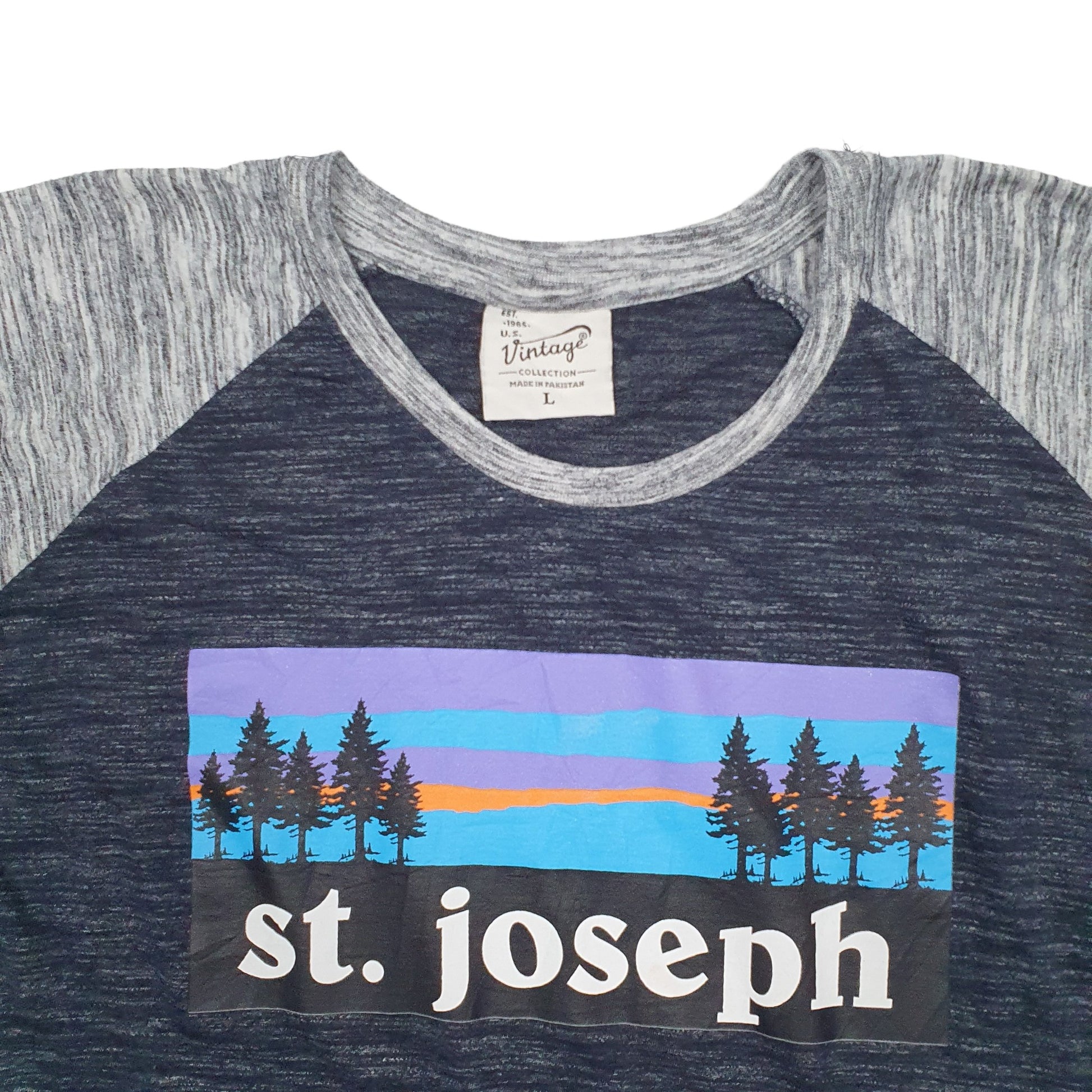 Mens Black U.S Vintage Spellout St Joseph Long Sleeve T Shirt