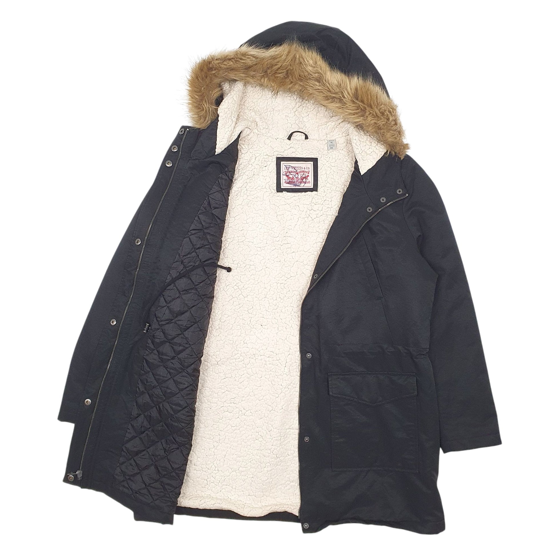 Womens Black Levis Sherpa Lined  Coat