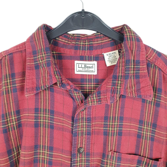 Mens Red L.L.Bean Flannel Overshirt Tartan Long Sleeve Shirt