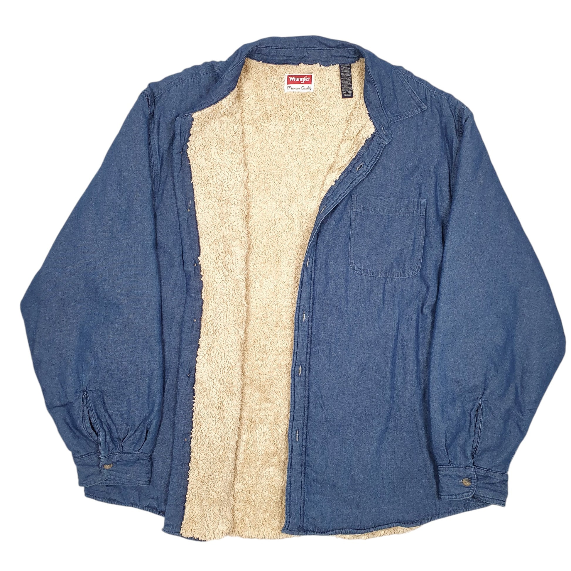 Mens Blue Wrangler Overshirt Shacket Fleece Lined Denim  Coat