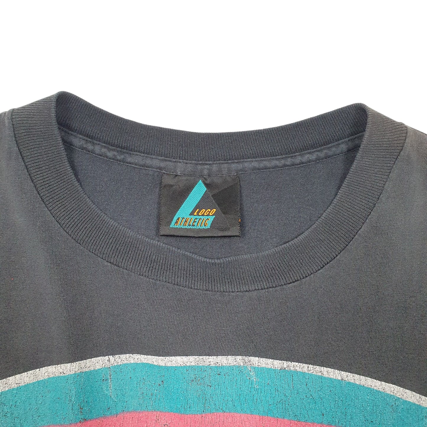 Mens Black Logo Athletic Single Stitch Vintage 90s Made In USA Spurs Basketball Short Sleeve T Shirt