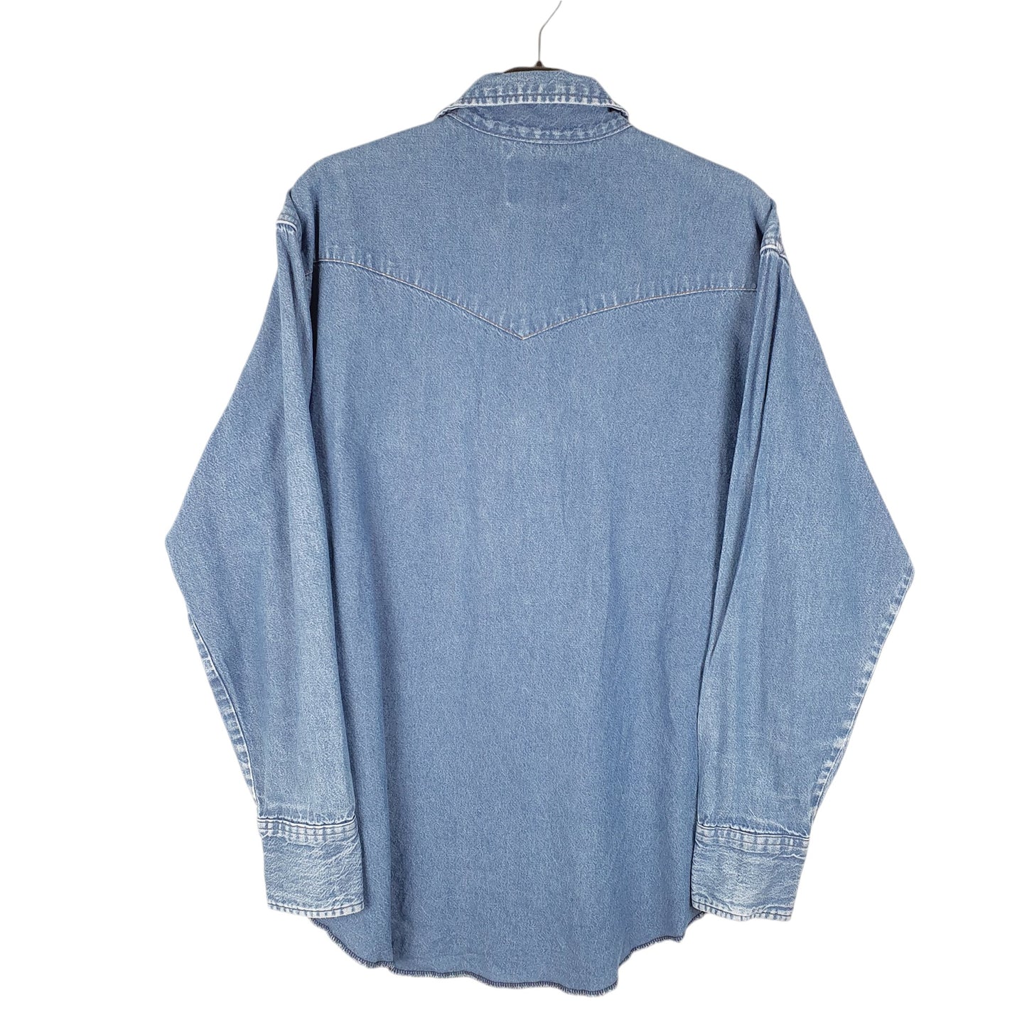 Mens Blue Wrangler Denim Jeans Western Pearl Snap Cowboy Long Sleeve Shirt