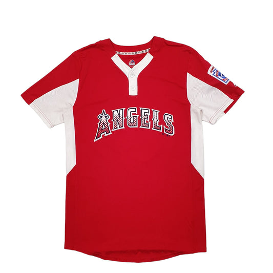 Mens Red Majestic MLB Baseball Jersey Los Angeles Angels Short Sleeve T Shirt