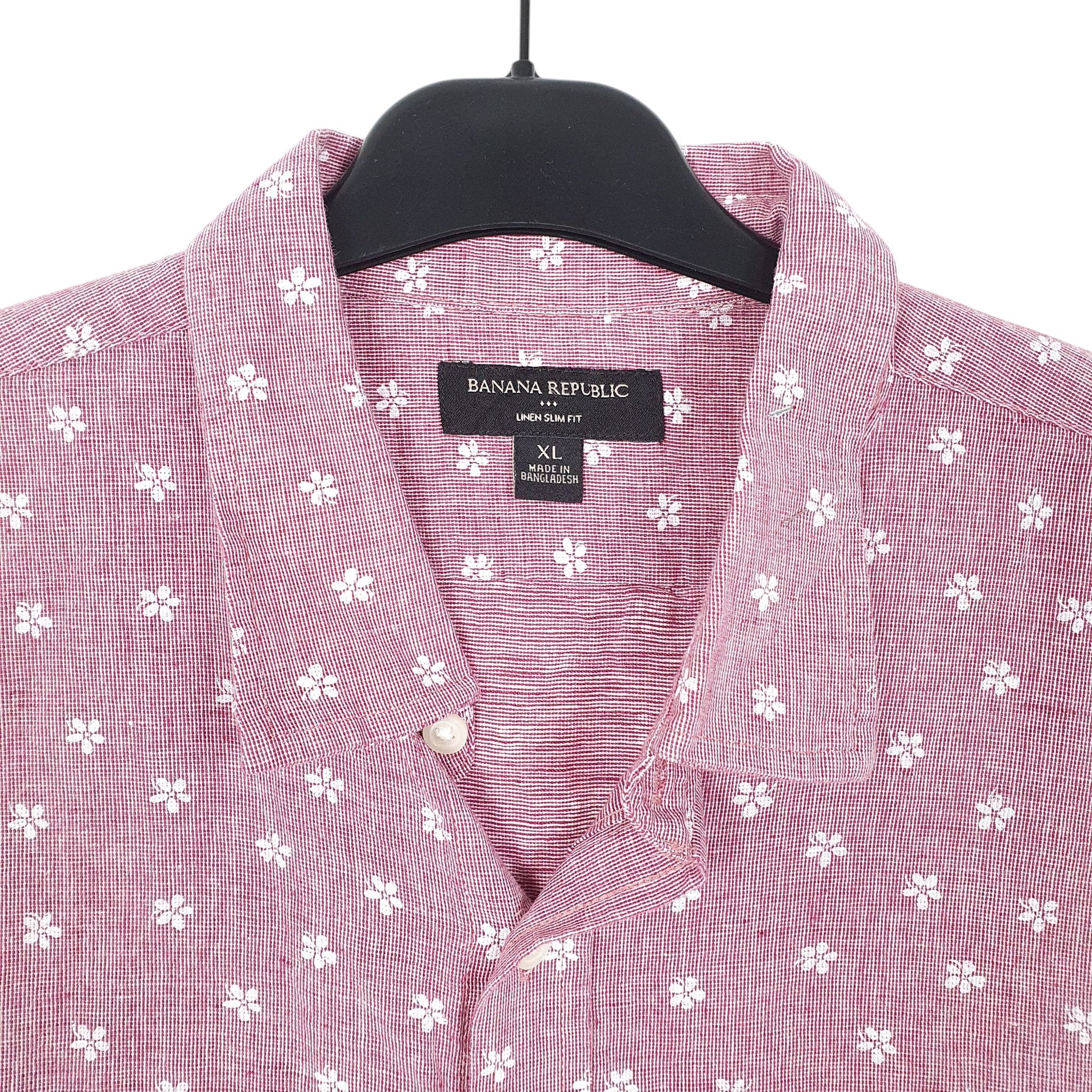 Mens Red Banana Republic Blend Floral Flowers Hawaiian Short Sleeve Shirt