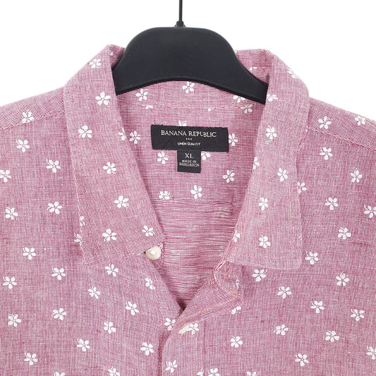 Mens Red Banana Republic Blend Floral Flowers Hawaiian Short Sleeve Shirt