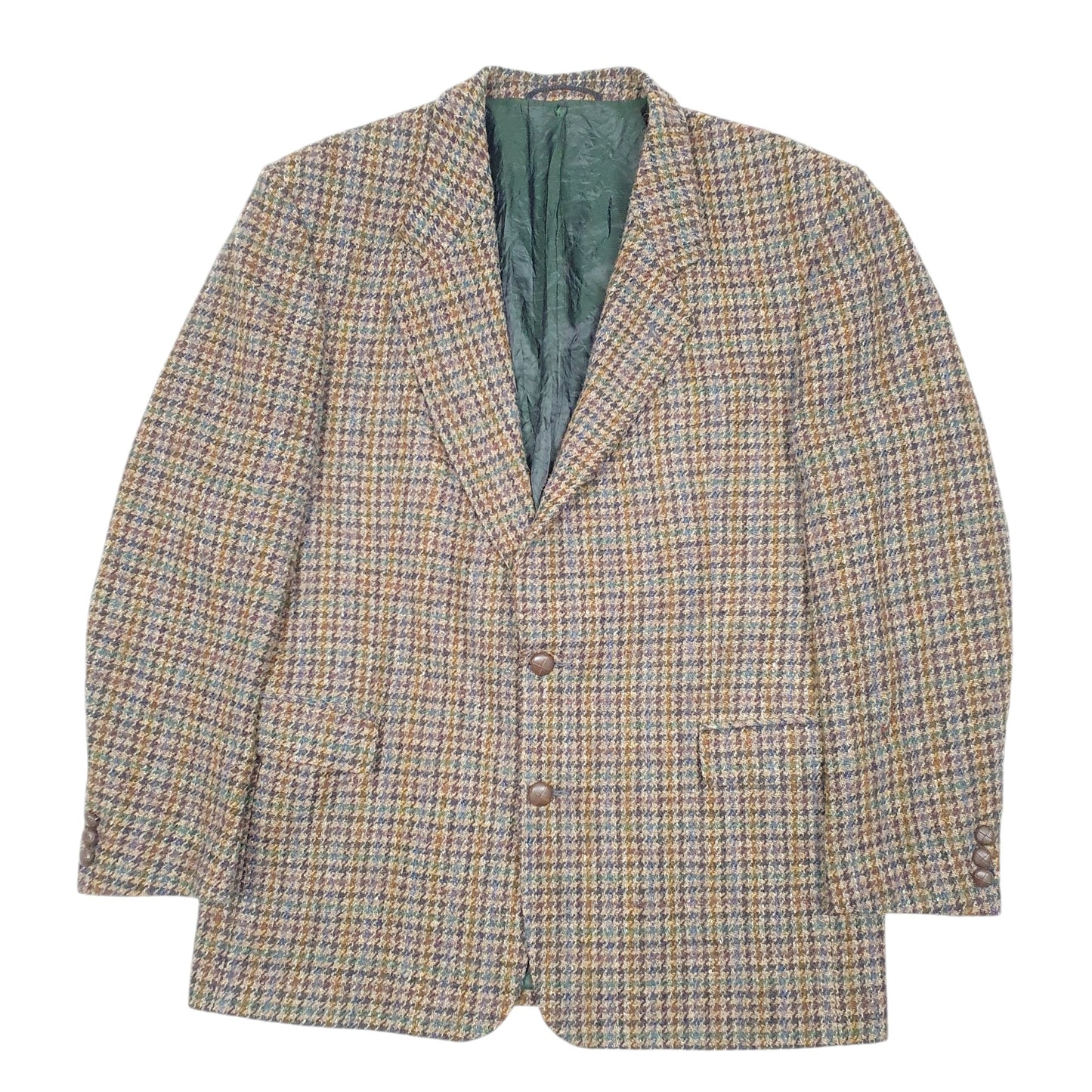 Mens Brown Harris Tweed Vintage Fasini Houndstooth Crewneck Coat