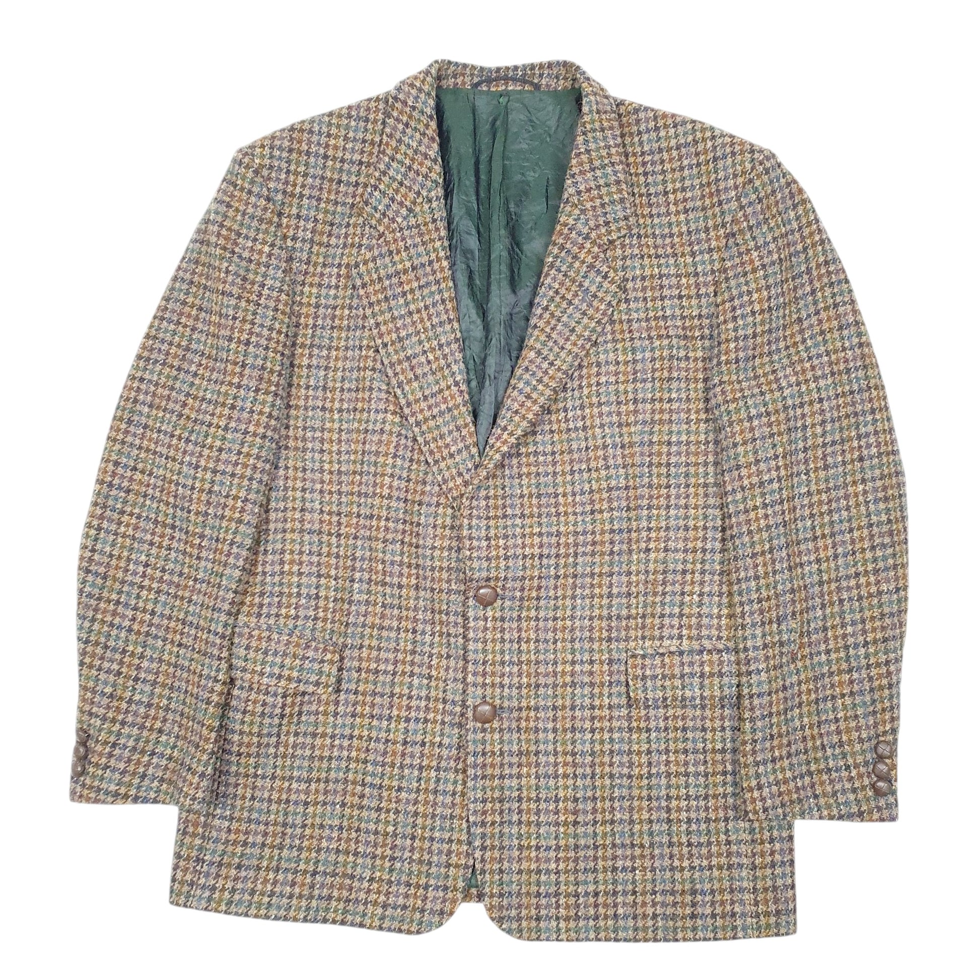 Mens Brown Harris Tweed Vintage Fasini Houndstooth Crewneck Coat