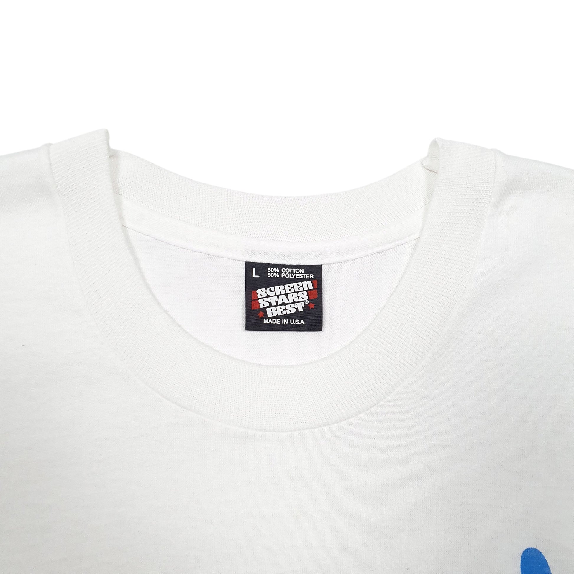 Mens White Screen Stars Single Stitch Vintage 90s Bingo! Made In USA Short Sleeve T Shirt