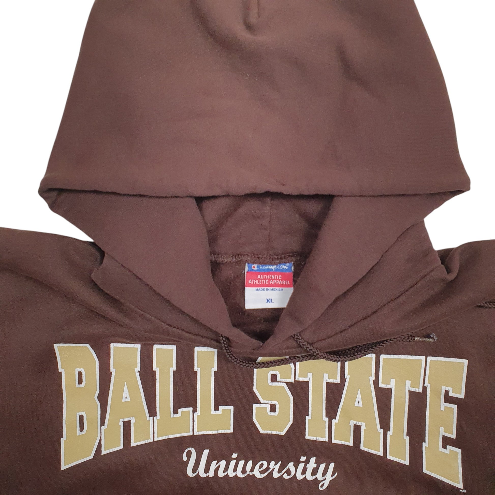 Mens Brown Champion Ball State University Hoodie Jumper