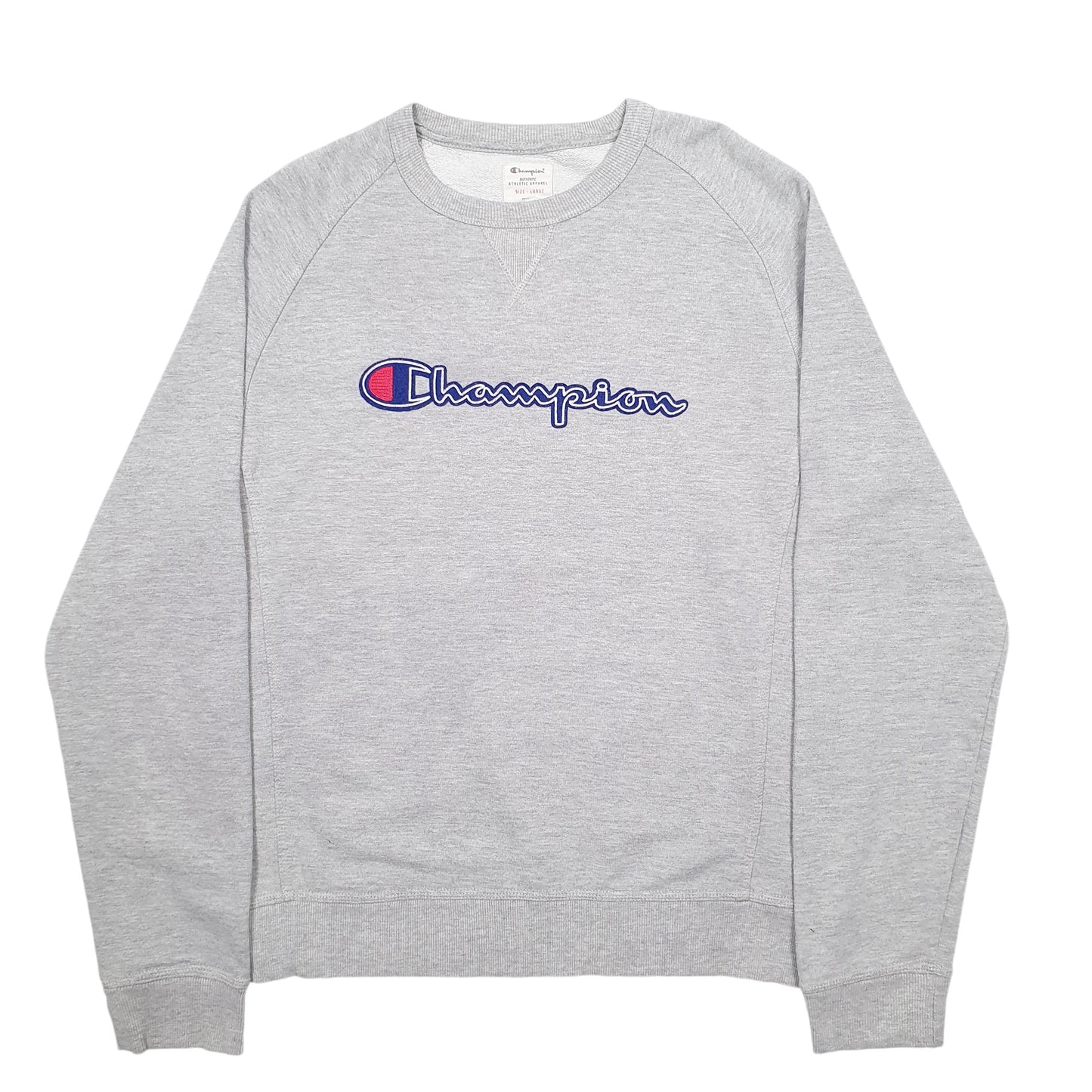 Mens Grey Champion Spellout Crewneck Jumper