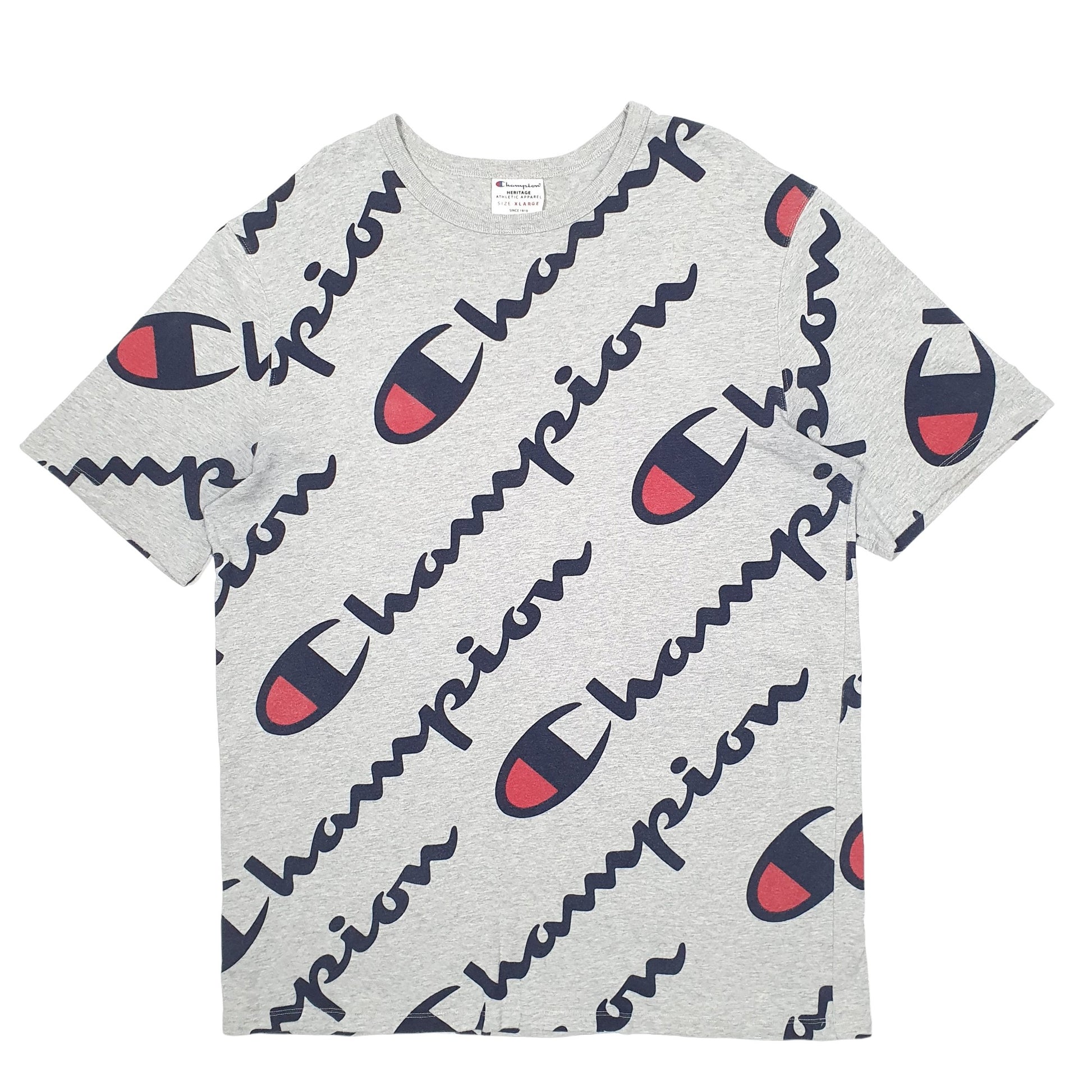 Mens Grey Champion Spellout Short Sleeve T Shirt