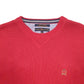 Mens Red Tommy Hilfiger Knit 2000's Vintage Crest Crewneck Jumper